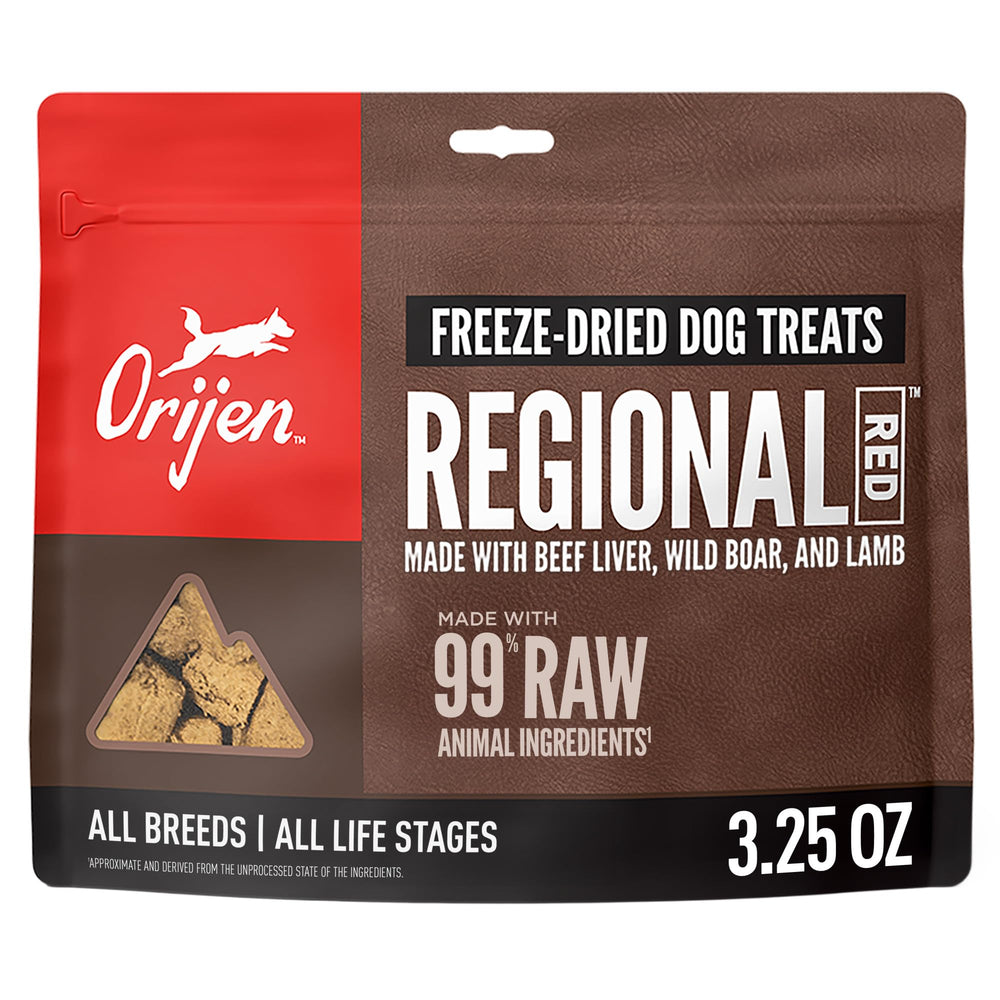 ORIJEN bolsa deshidratada de res para perros, ideal para aventuras.