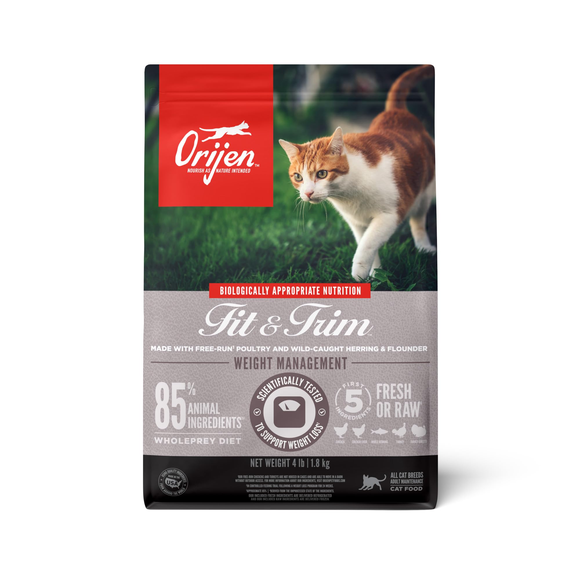 ORIJEN Fit & Trim gato, bolsa de 4 lb, proteína alta para energía diaria