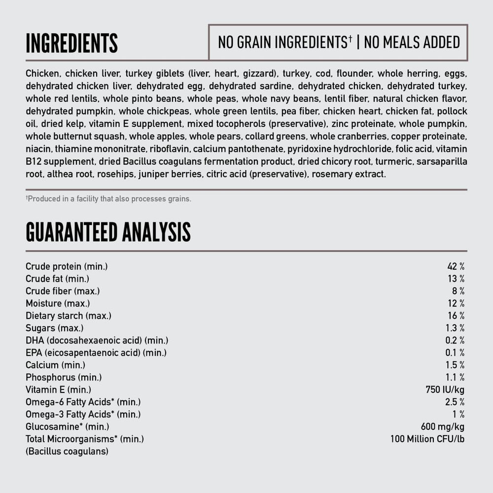 ORIJEN Fit & Trim, ingredientes crudos congelados mantienen nutrientes clave para una dieta balanceada.