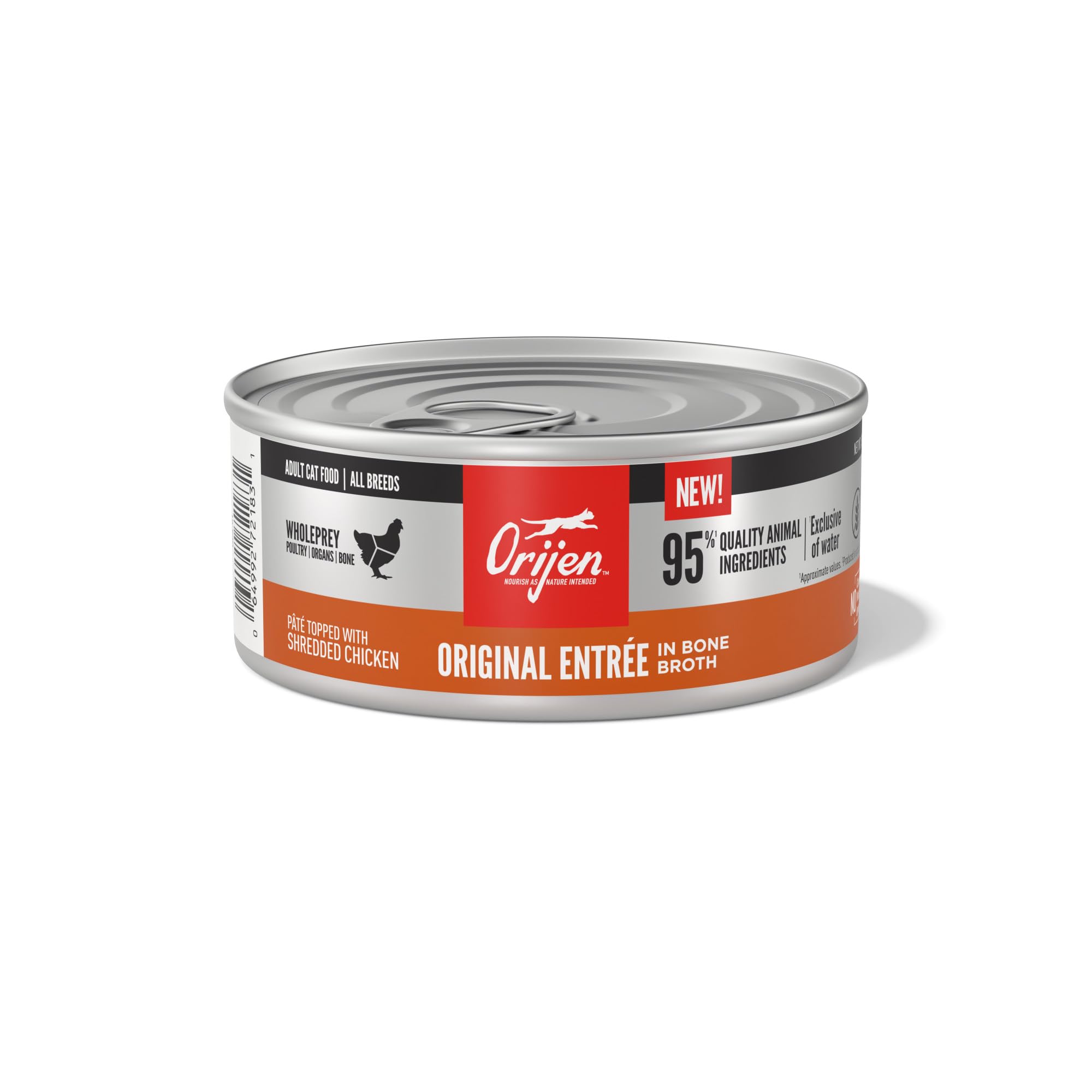 ORIJEN Original Entrée: lata abierta mostrando pâté cremoso para paladar exigente.