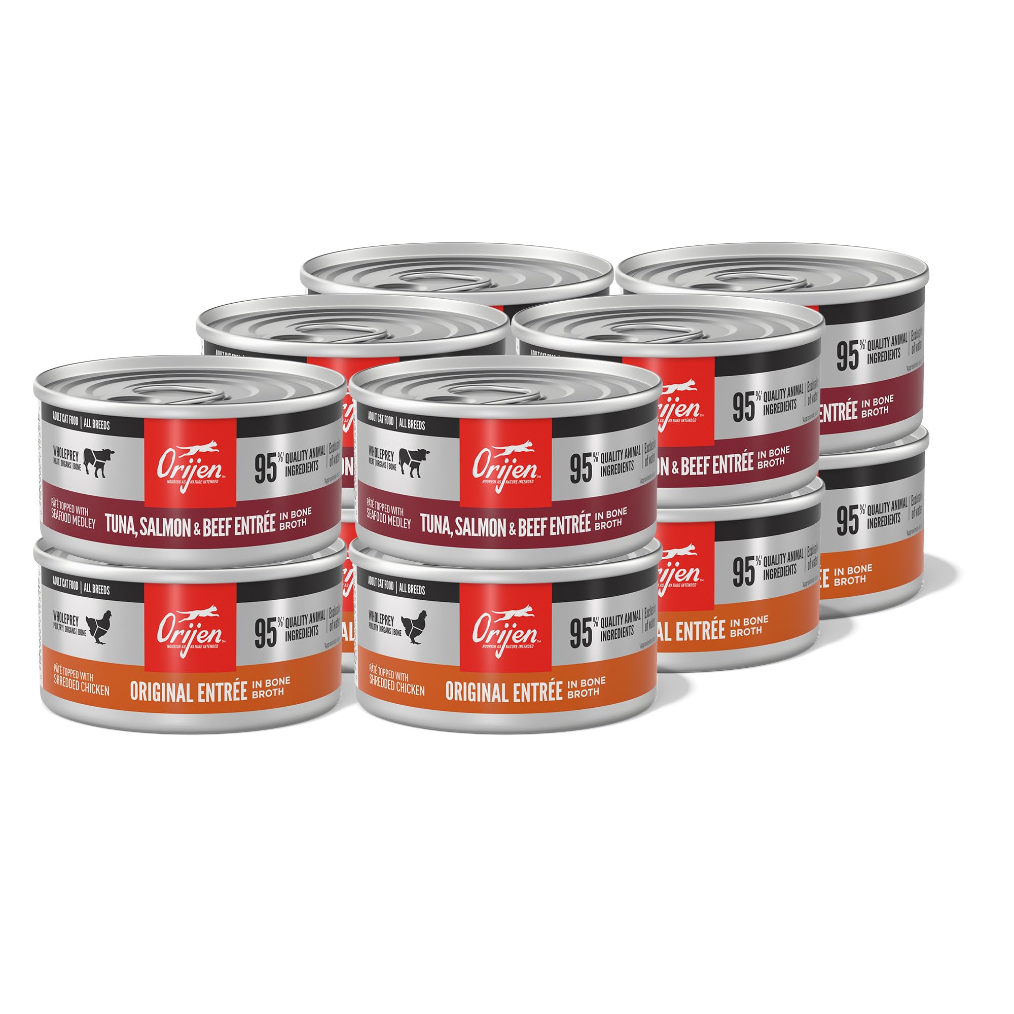 ORIJEN Premium Pâté atún-salmon-y-carne-entrada: variedad proteica para gatos activos.