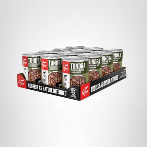 ORIJEN Real Meat Shreds Tundra Stew textura jugosa para perros activos.