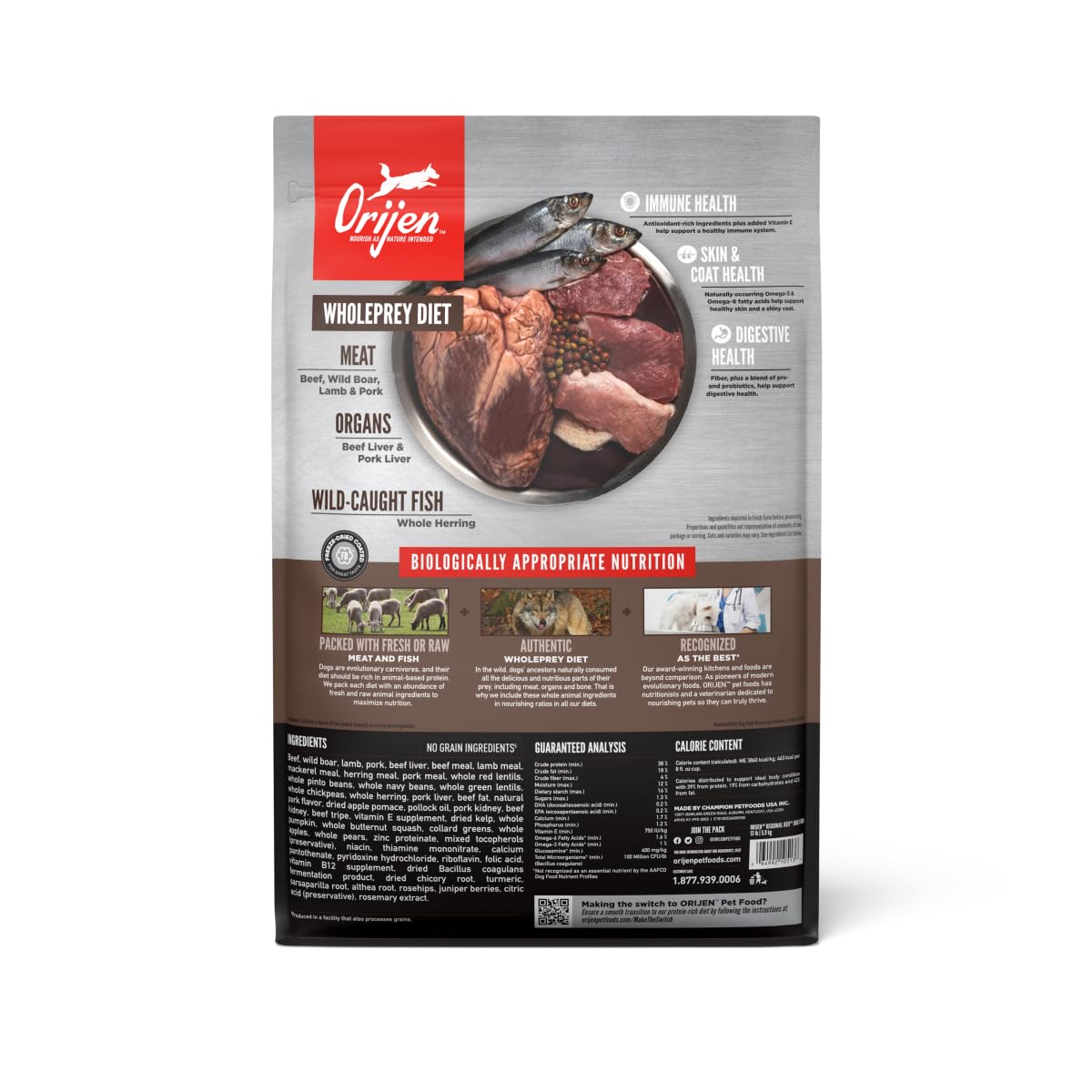 ORIJEN Regional Red sin granos y sin aves, perfil proteico limpio para perros