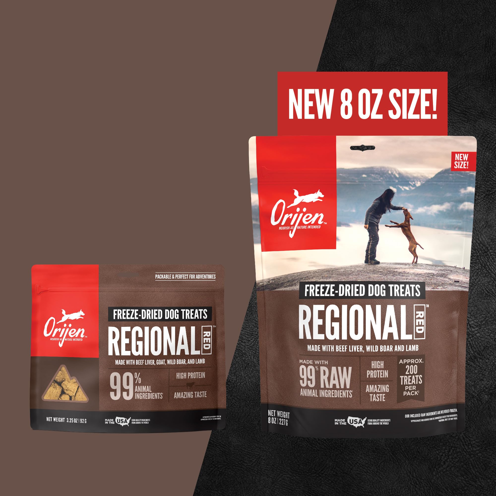 ORIJEN Regional Red, ideal para llevar en aventuras, snack practico para perros activos.