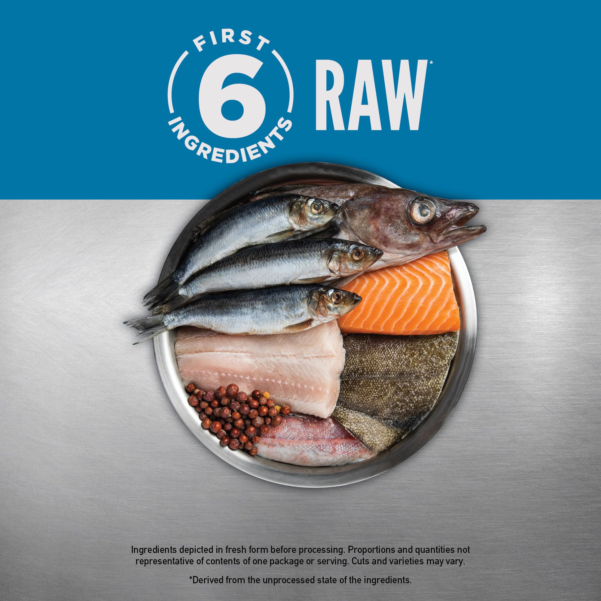 ORIJEN Seis Pescados, primeros ingredientes crudos, sabor natural atractivo.
