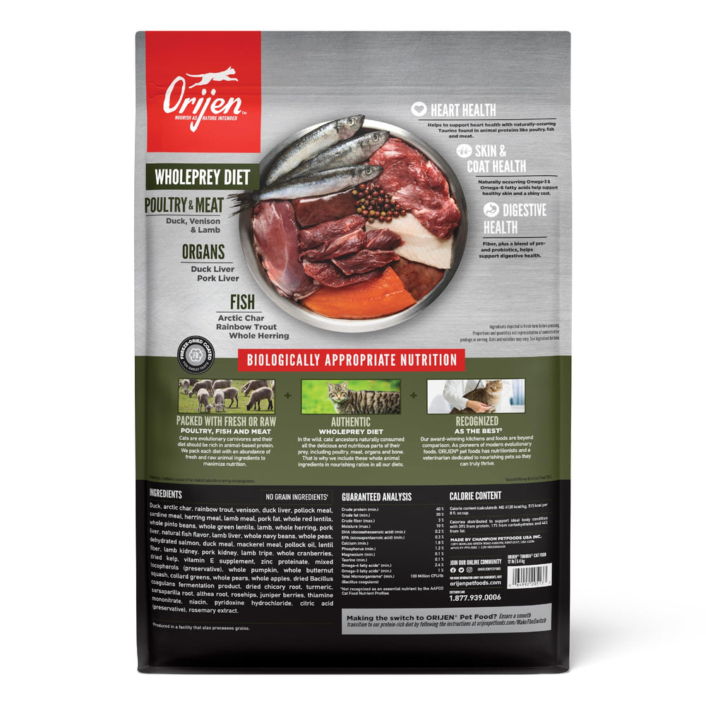 ORIJEN TUNDRA croquetas secas con alto contenido proteico para gatos.