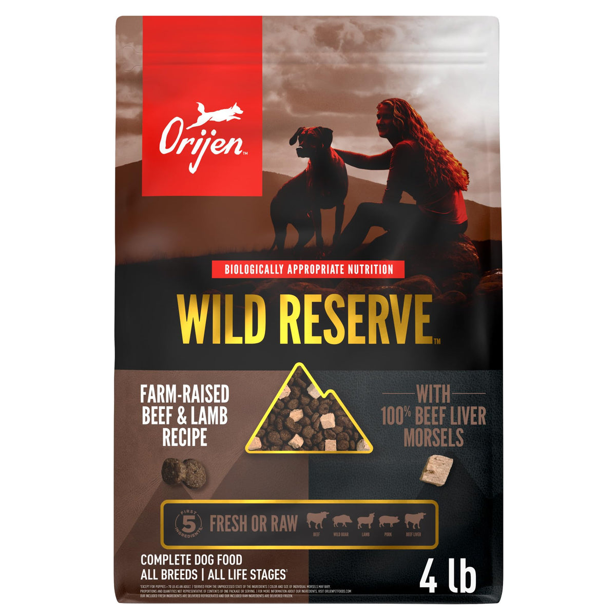 ORIJEN Wild Reserve, bolsa 4lb, proteína alta para perros activos