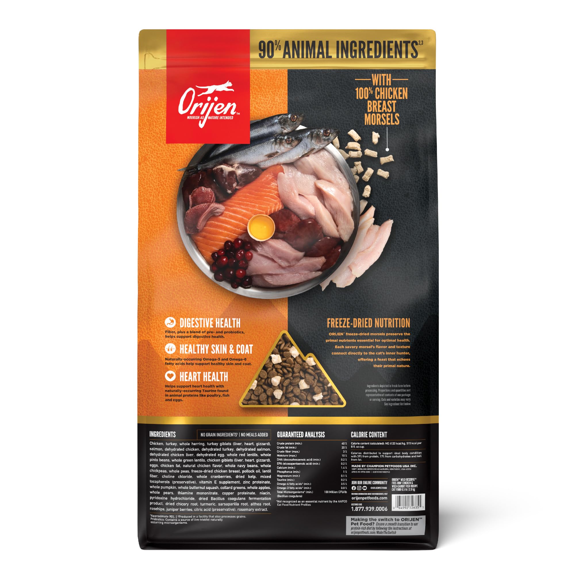 ORIJEN Wild Reserve ingredientes WholePrey con pollo y pescado para nutrición completa