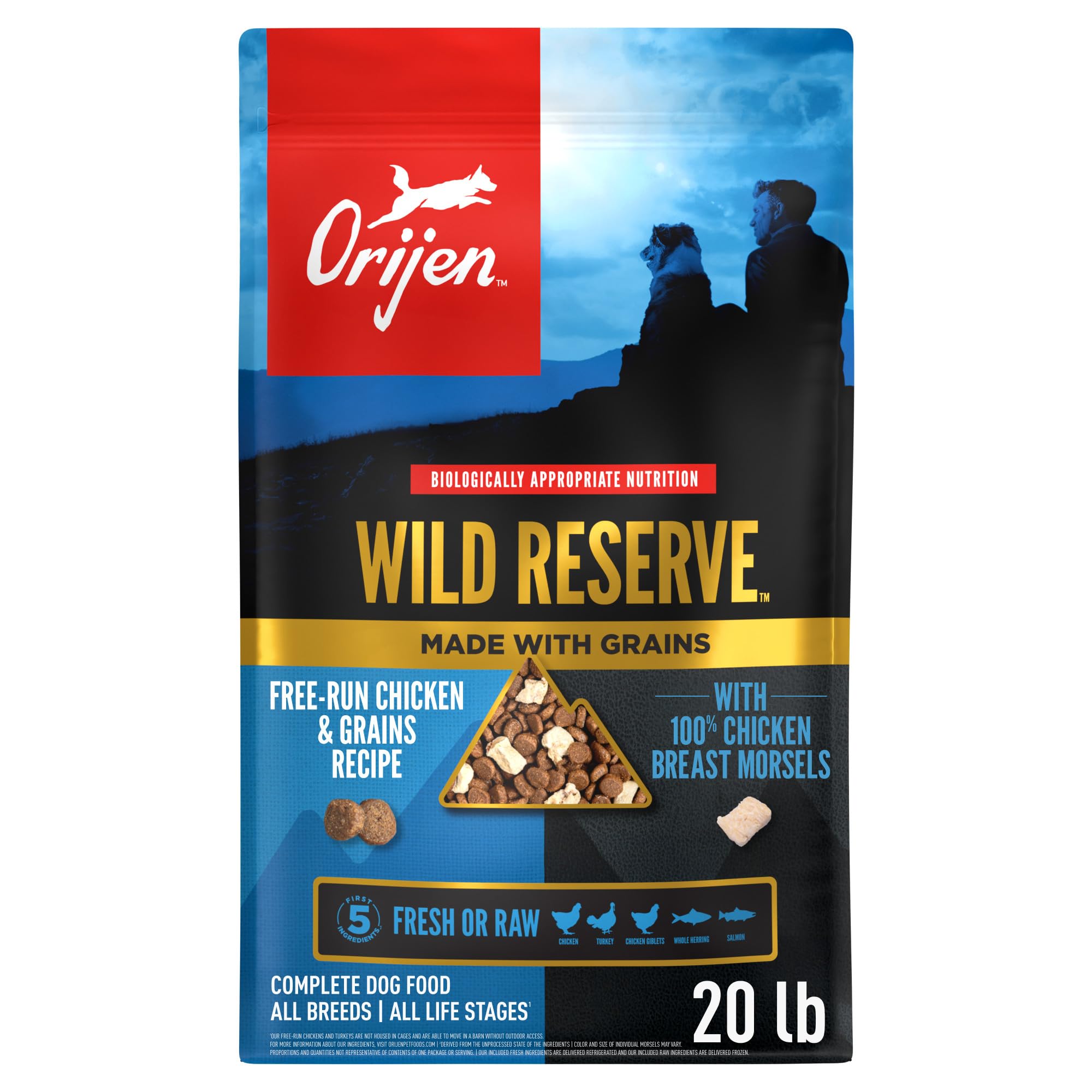 ORIJEN Wild Reserve: bolsa de 20 lb, alimento seco para perros activos.