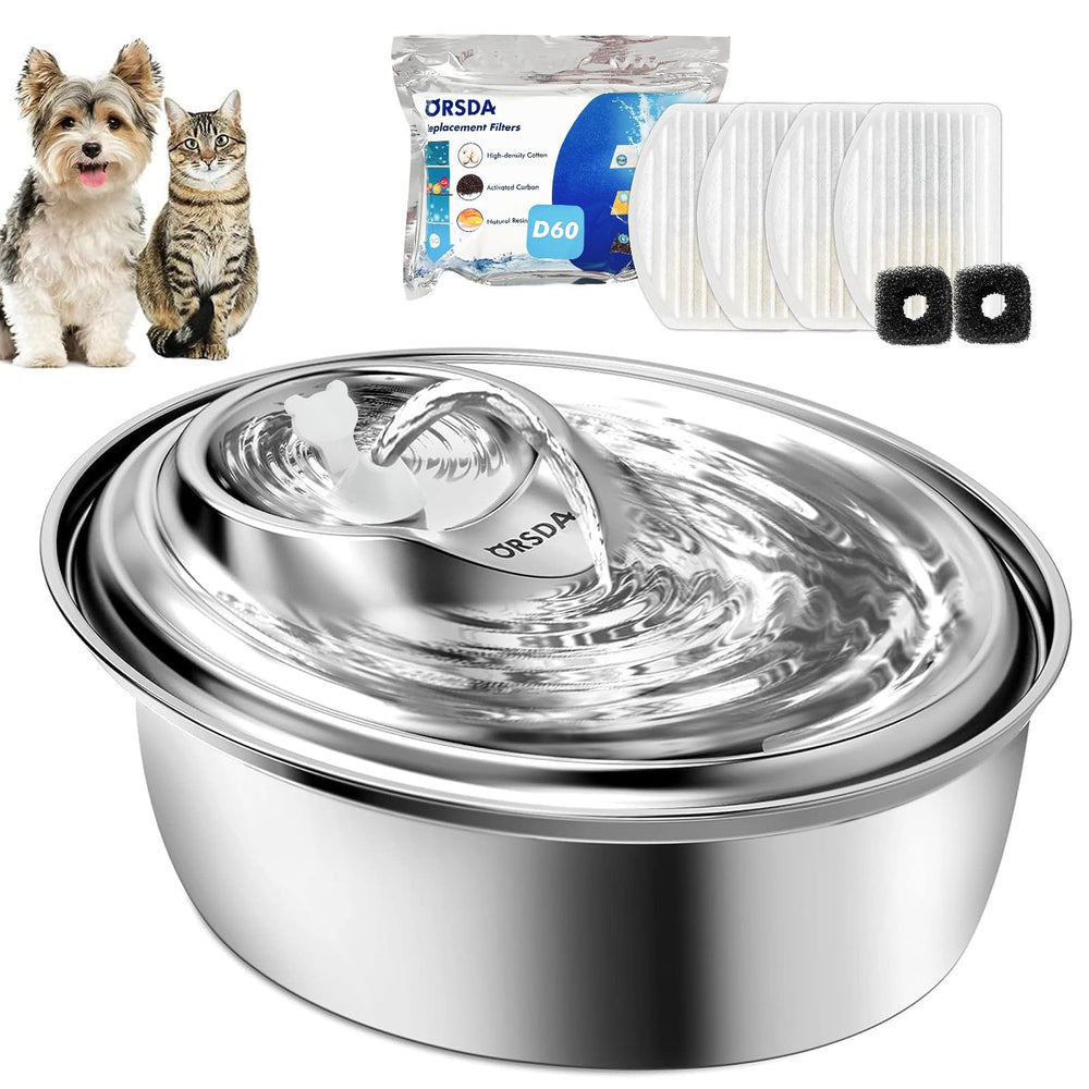 Bebedero ORSDA para gatos en acero inoxidable 3L, hidratación estable.