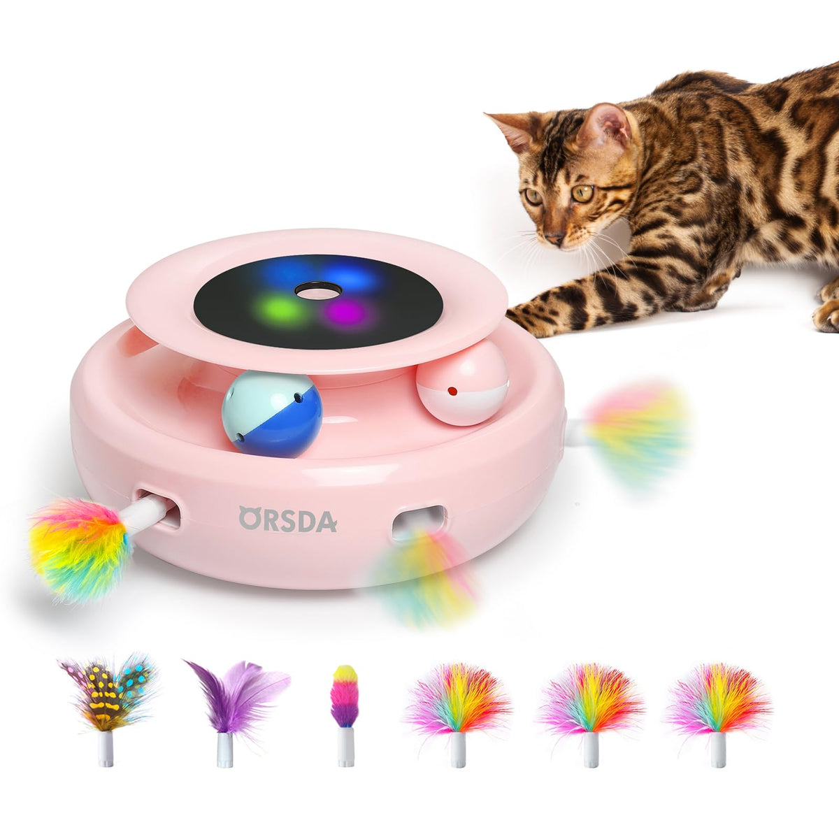 ORSDA Juguete 2en1 con bola interactiva para gatos activos y entretenidos