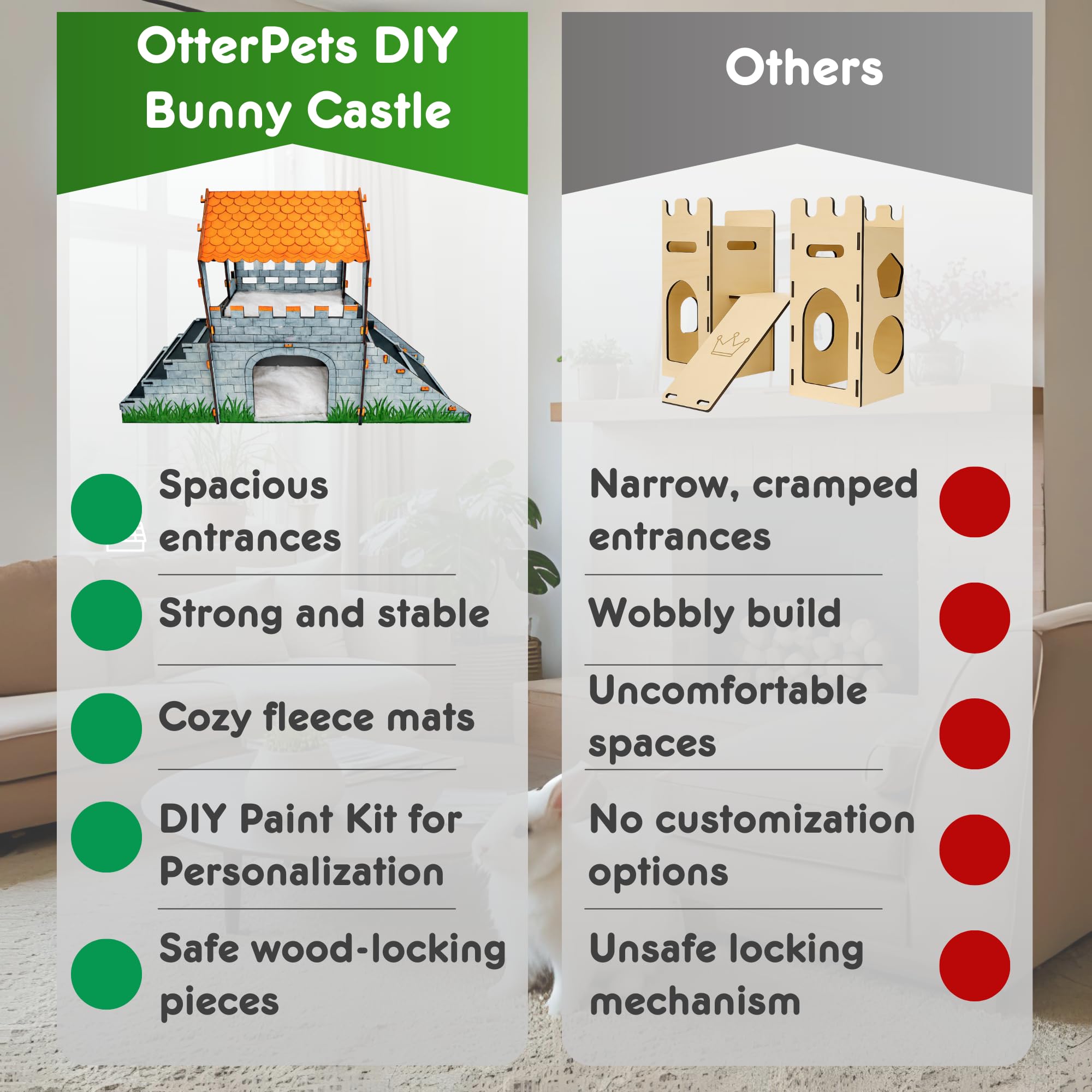 OtterPets madera-tilo-resistente aporta robustez y durabilidad al refugio.