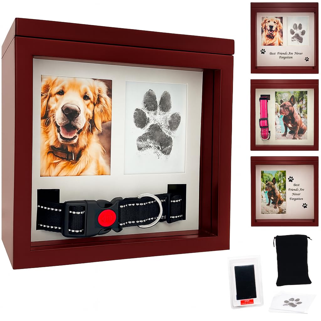 Urna OtterPets para cenizas de perro con cuatro diseños de exhibición personalizables.