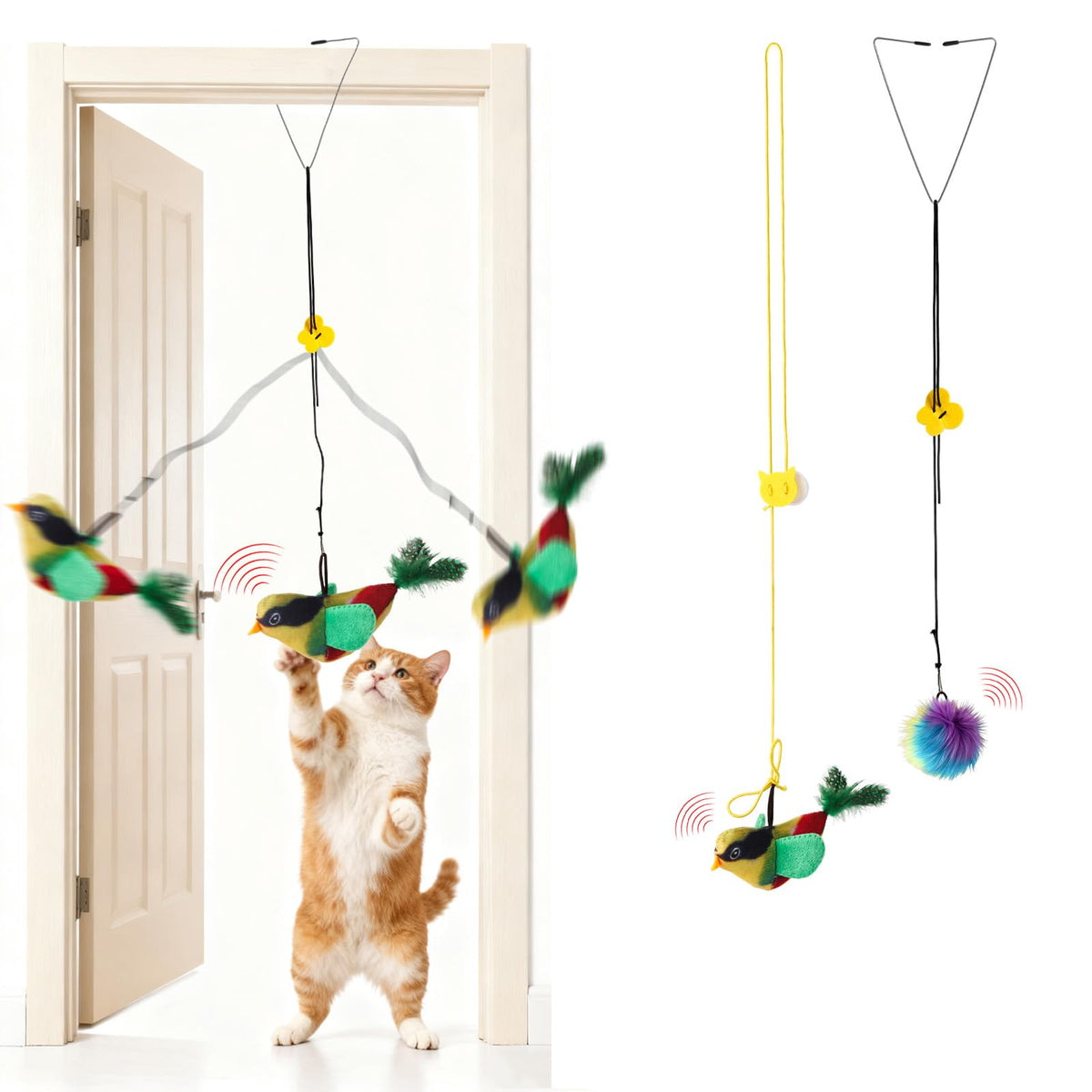 Ottmat juguete colgante para gato con pompón arcoíris, ideal para juego diario.