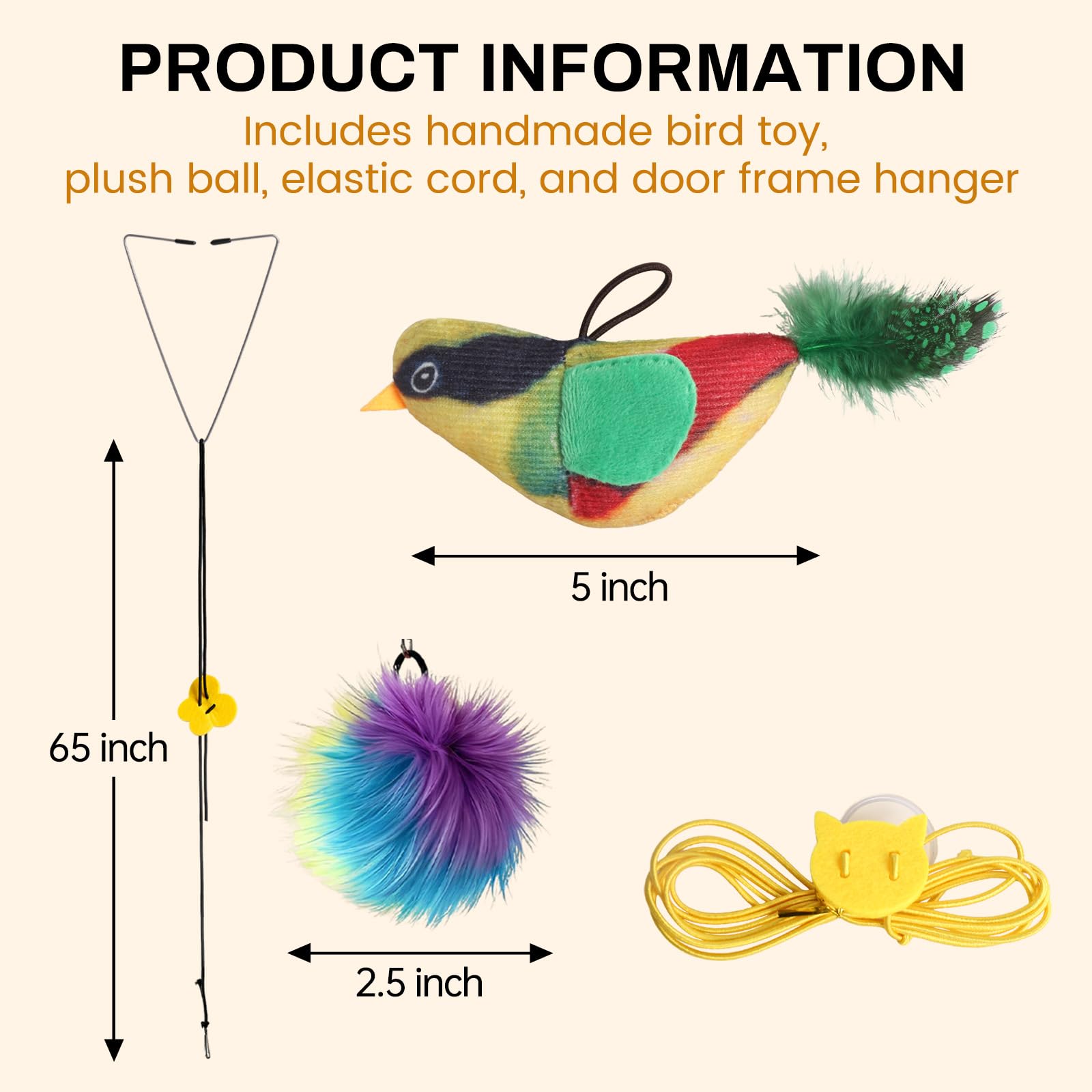 Ottmat juguete colgante para gato, pajaro con pluma para caza suave y divertida.