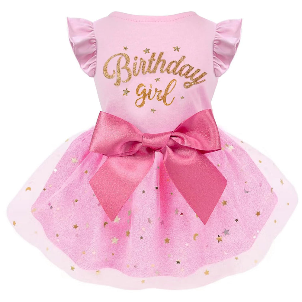 Otunrues vestidito de cumpleaños para perros con lazo grande, ideal para fiestas.