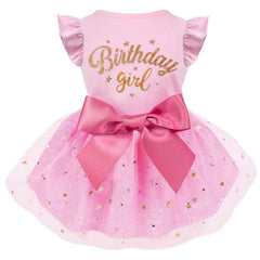 Otunrues vestidito de cumpleaños para perros con lazo grande, ideal para fiestas.