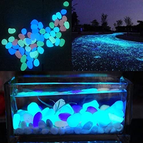 Oubest piedras para acuario, decoración azul que brilla