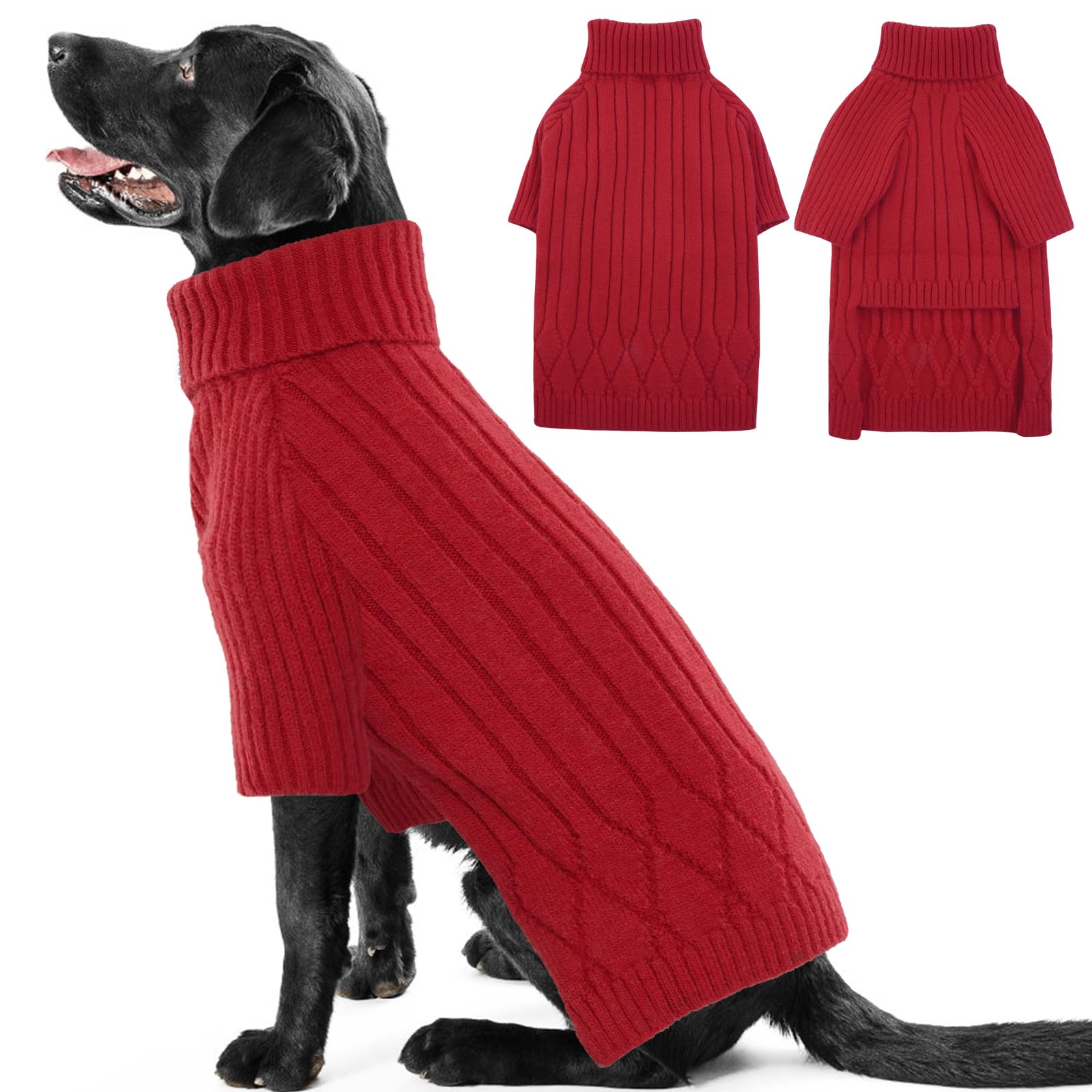 OUOBOB suéter para perro grande con cuello alto en rojo, ideal para días fríos.