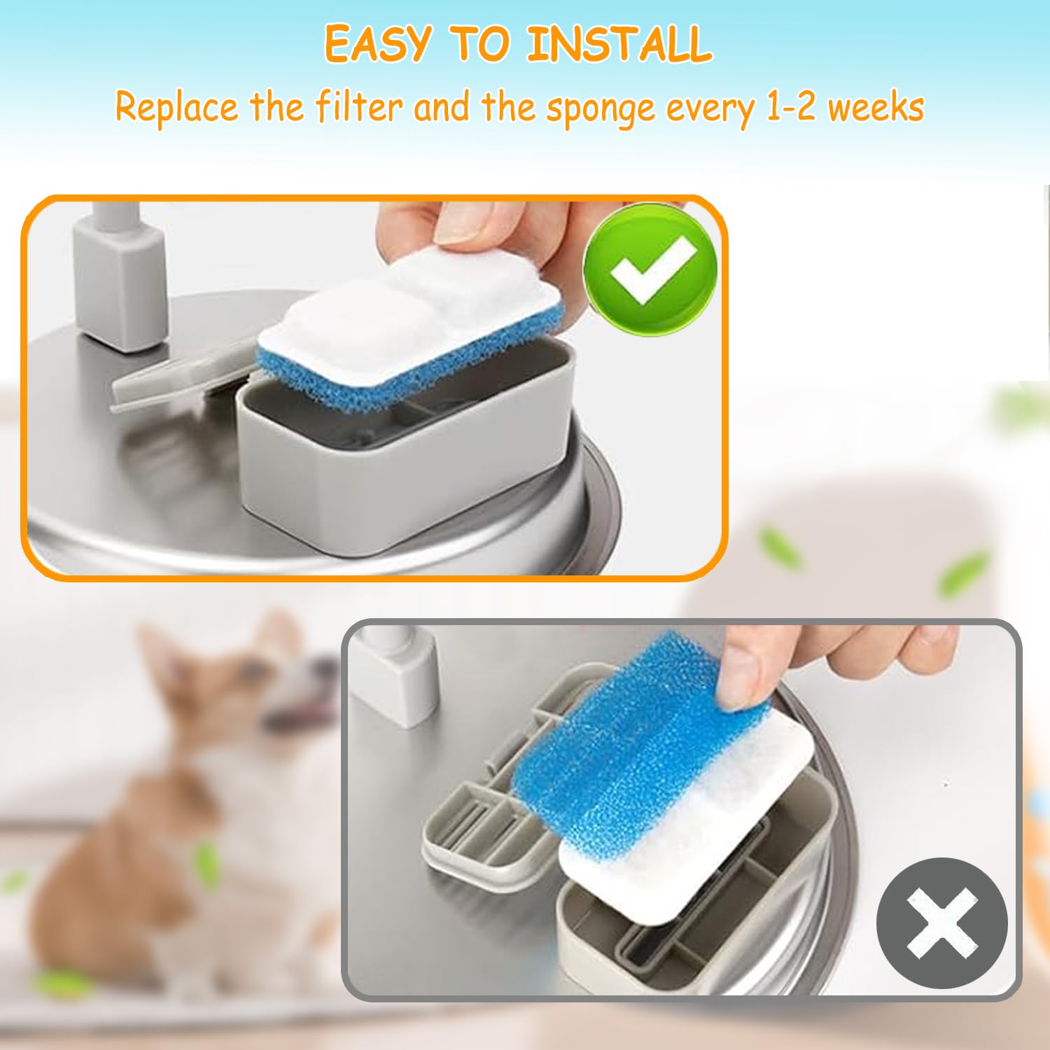 OUPUSES guía de mantenimiento de la fuente para gatos, facilita limpieza y cambio de filtros