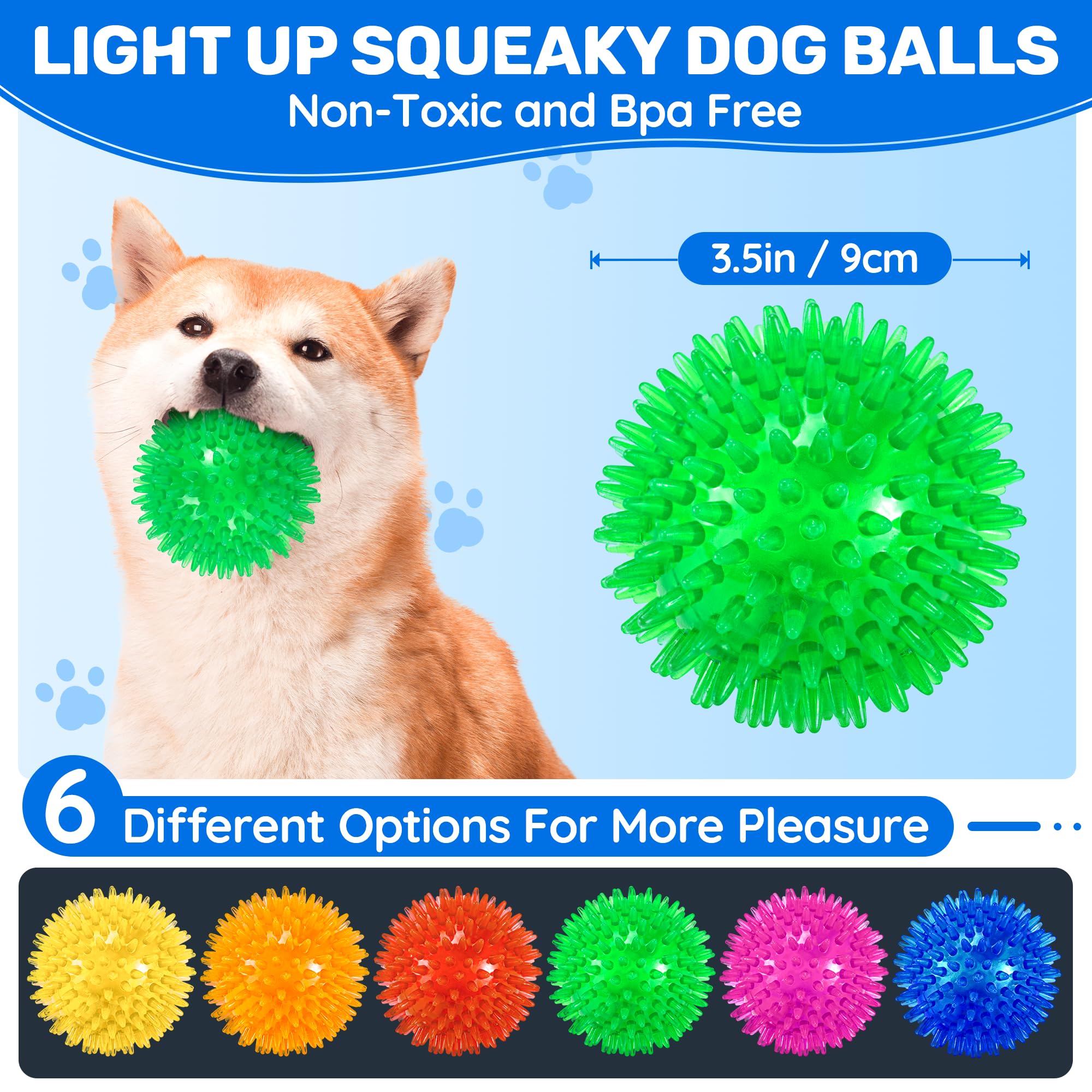 Pelota espinosa de Ousiya iluminada en azul, fácil de ubicar en oscuridad.