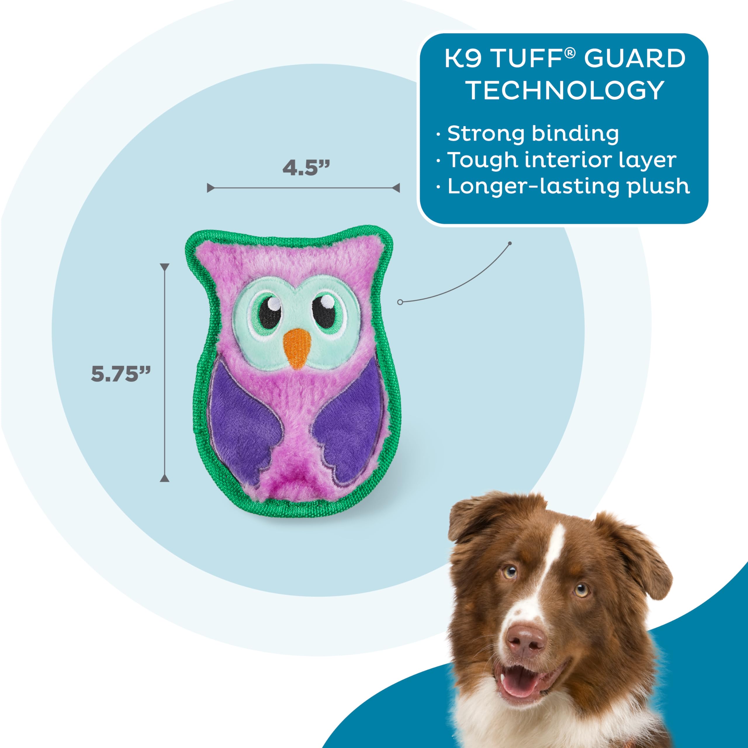 Outward Hound Durablez Minis Owl, interior resistente y costuras reforzadas visibles.