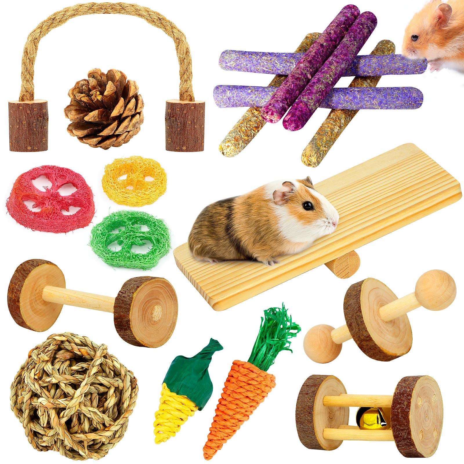 OVERTANG conjunto de juguetes de madera para hámster y cobaya, para masticar y ejercitarse