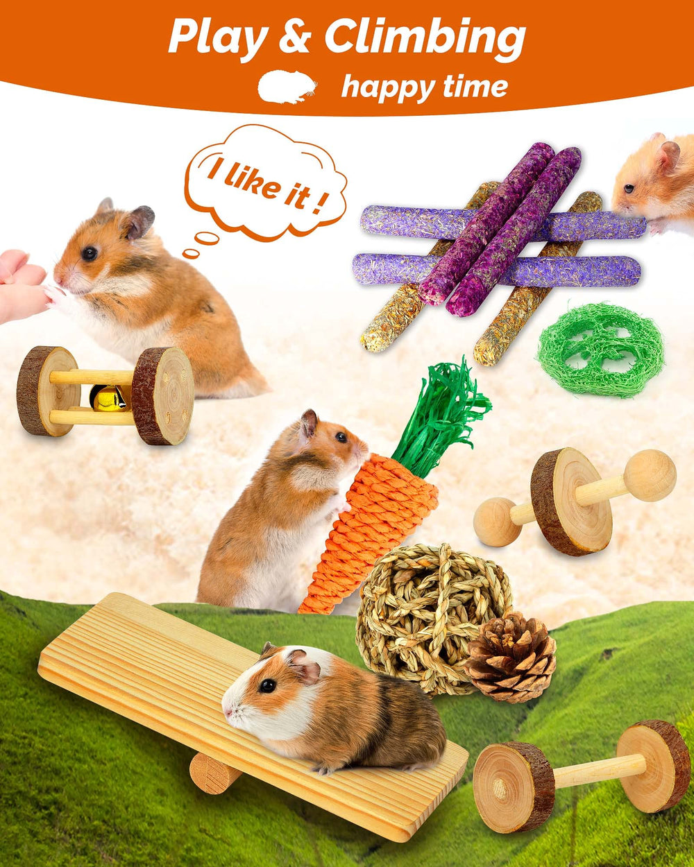 OVERTANG zanahoria de juguete para hámster y cobaya, masticación y juego