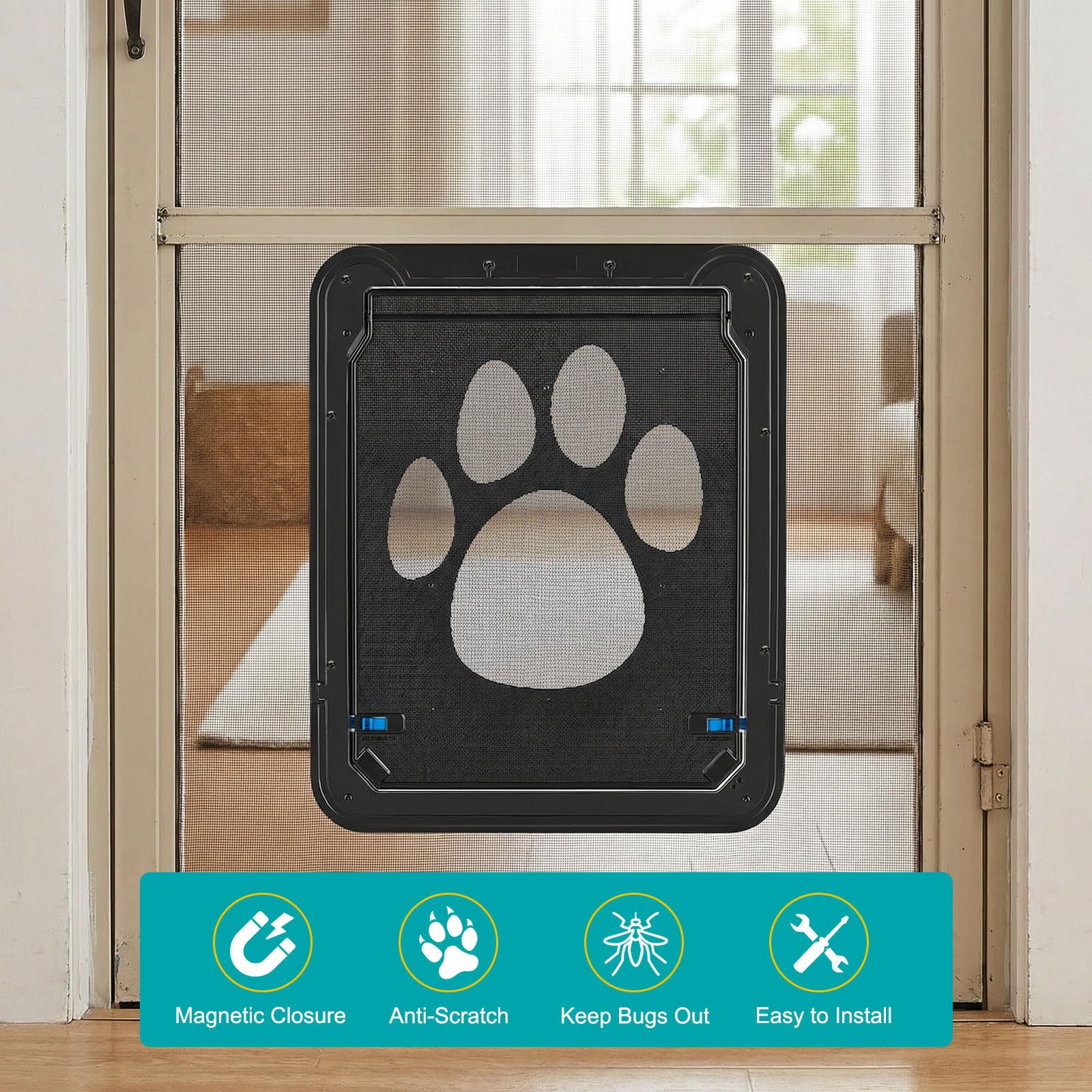 Ownpets puerta malla tamaño 12x14, ajuste cómodo para mascotas.