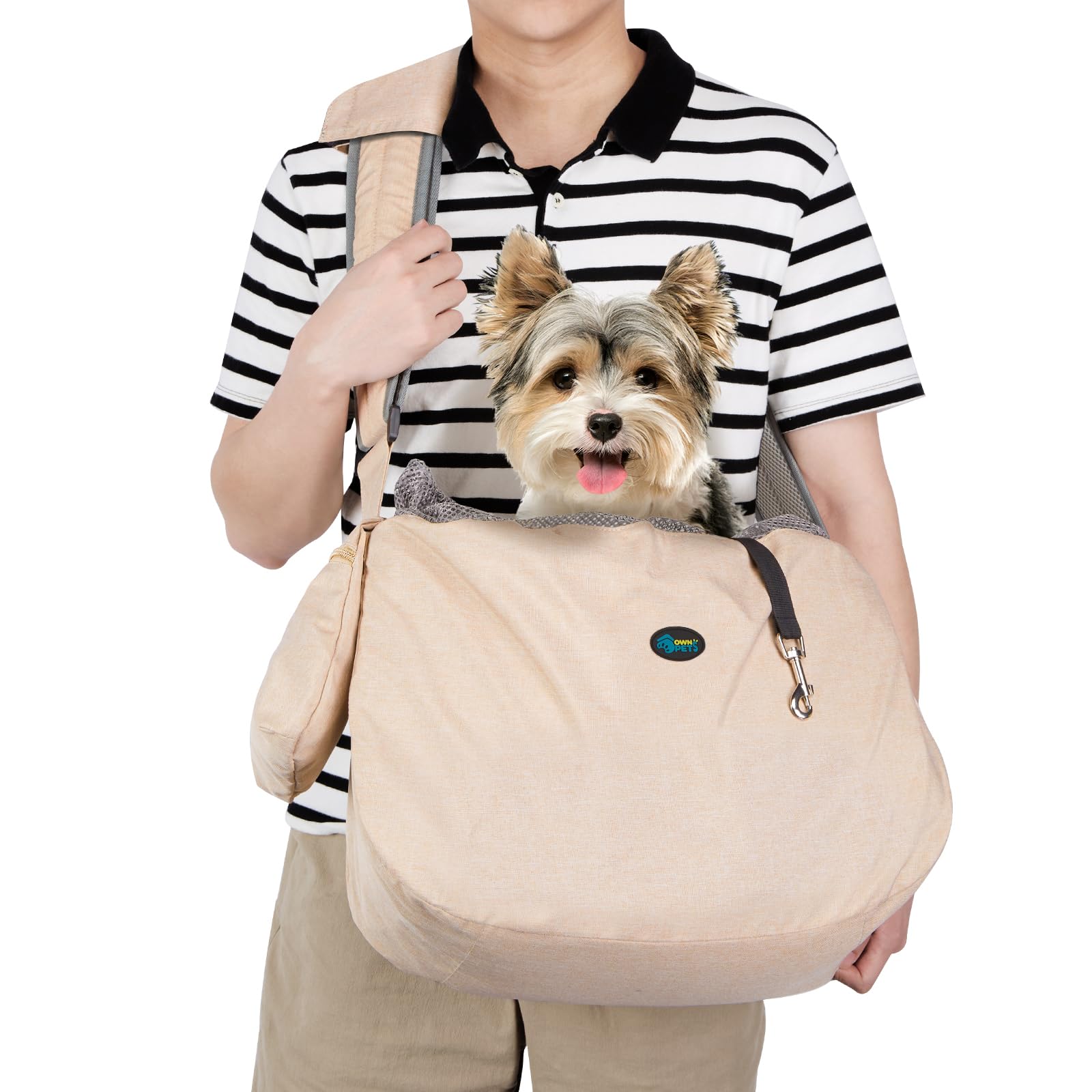 Ownpets portacanguro beige; canguro cómodo para perros y gatos pequeños.