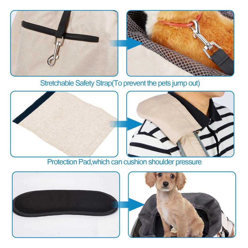 Ownpets sling beige; capacidad extra grande para perros pequeños o gatos medianos.