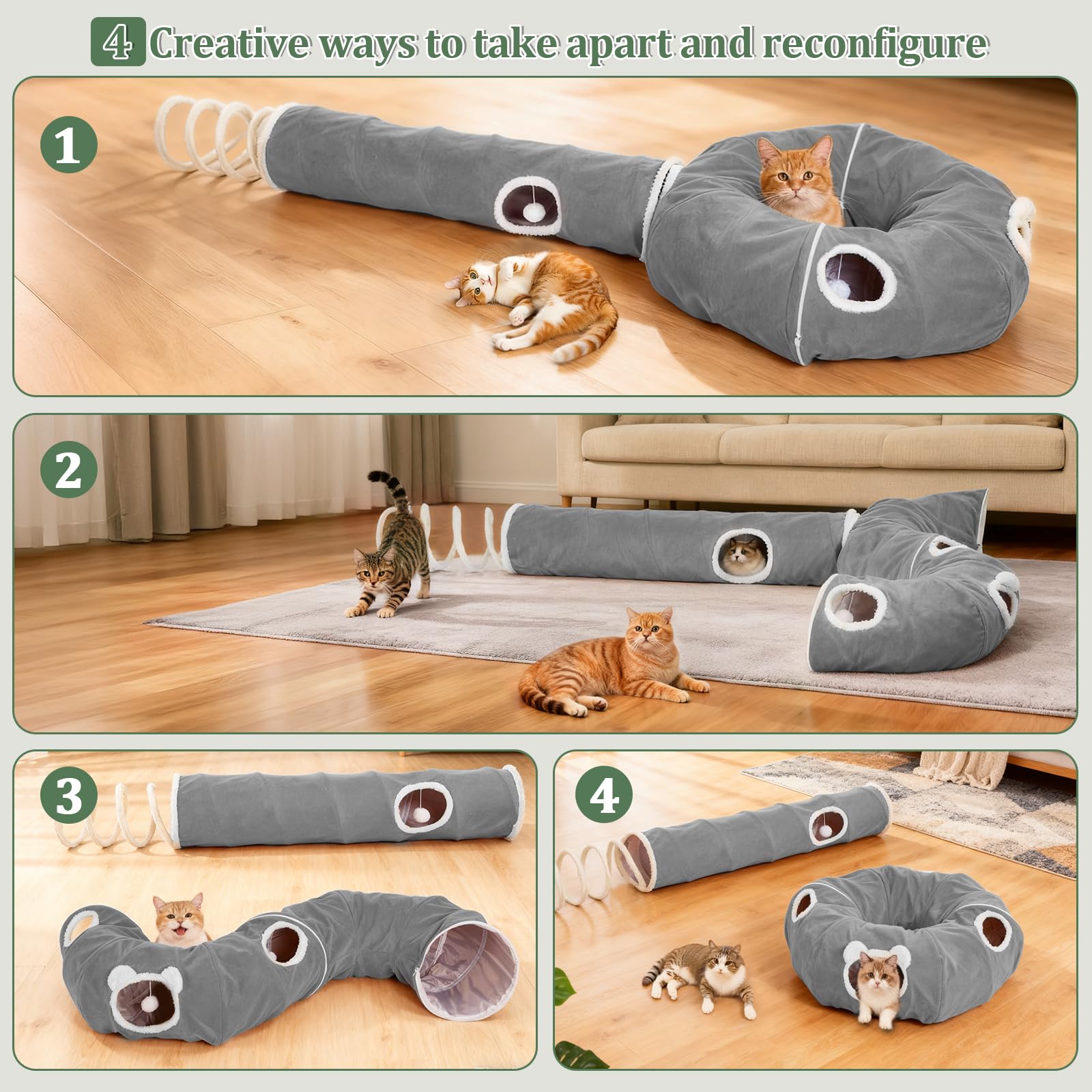 Ownpets tunel espiral gris, diseño estimulante para ejercicio y diversión.