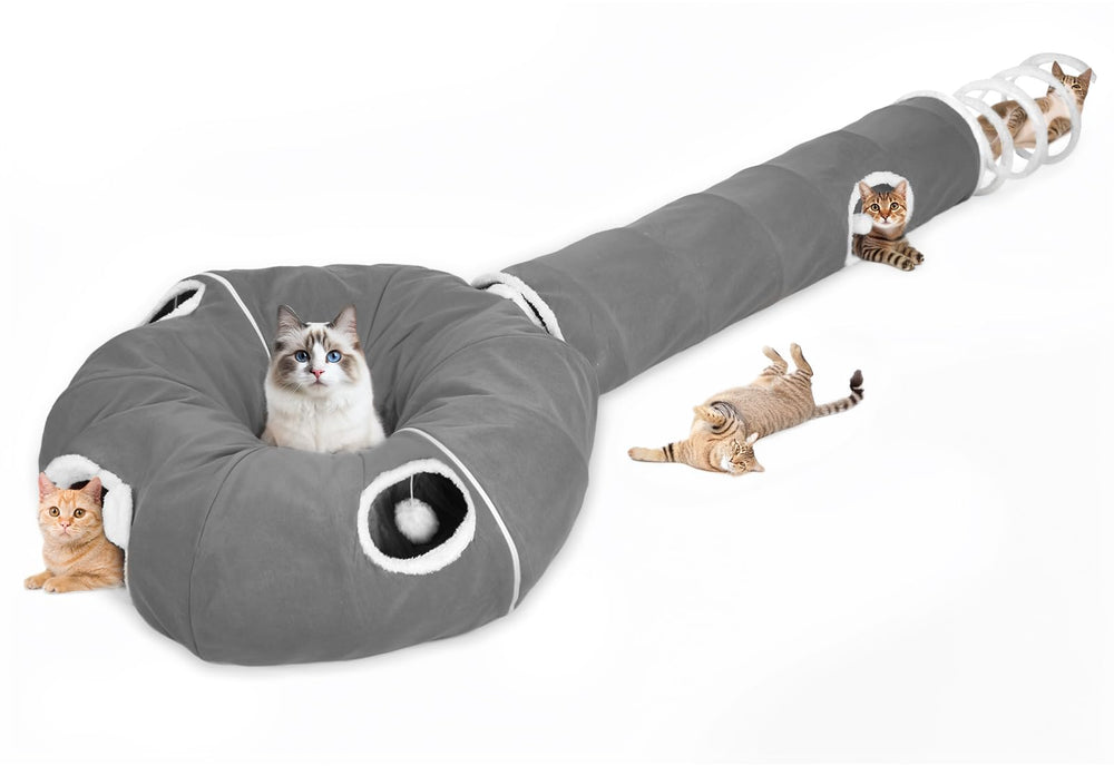 Ownpets tunel gato forma piruleta gris, ideal para explorar y jugar.