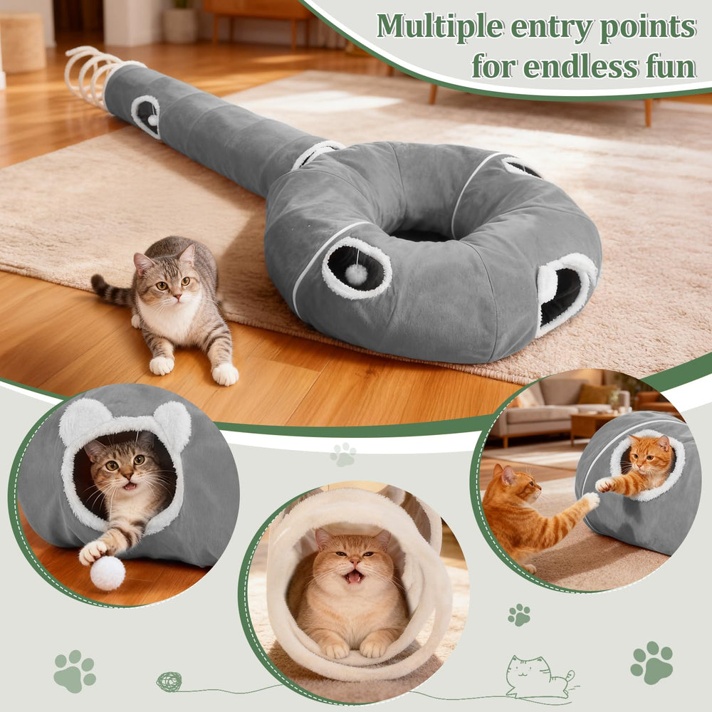 Ownpets tunel con múltiples salidas gris, fomenta juego social entre gatos.