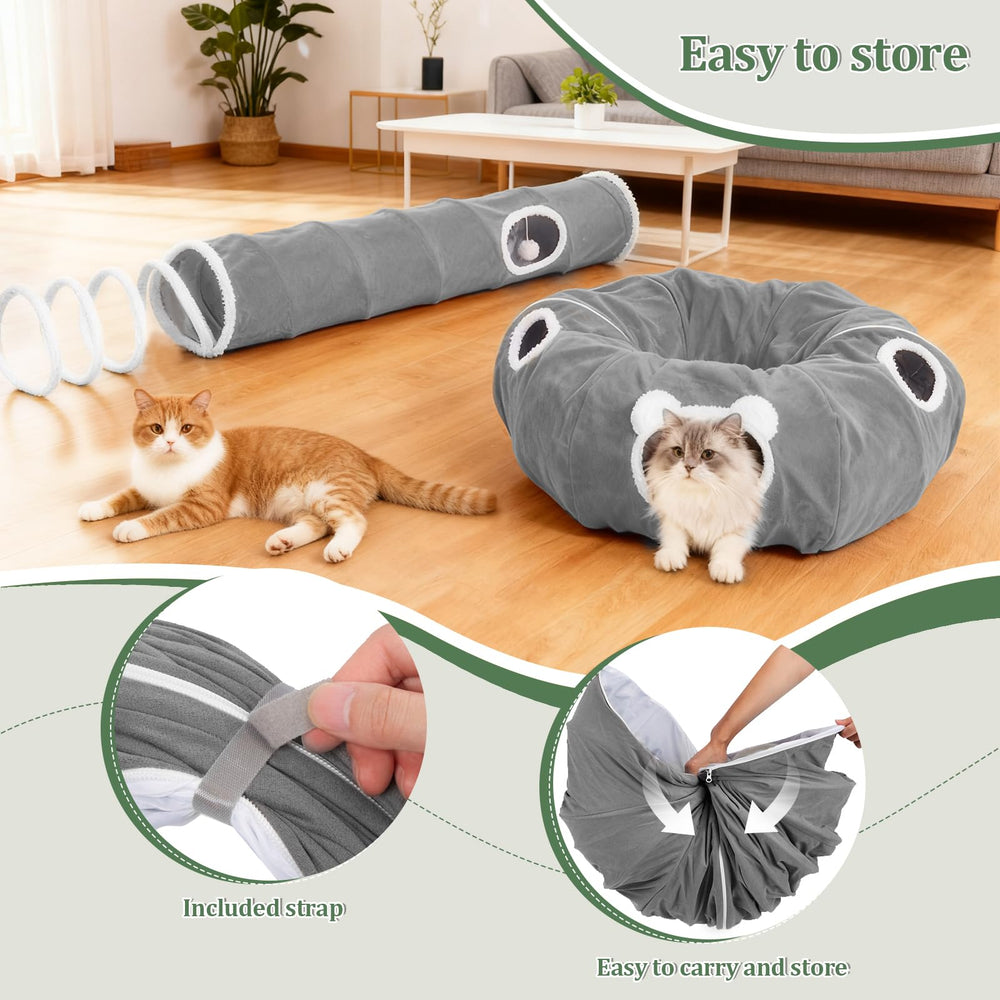 Ownpets tunel plegable gris, fácil de guardar en espacios pequeños.