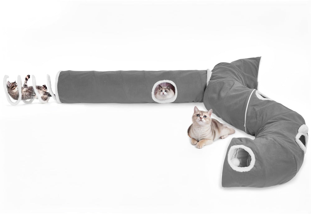 Ownpets tunel gris con múltiples salidas, perfecto para gatos y conejos.
