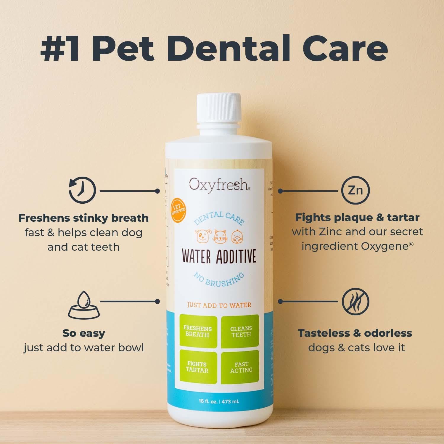 Oxyfresh aliento de mascotas: solución incolora para aliento más fresco.