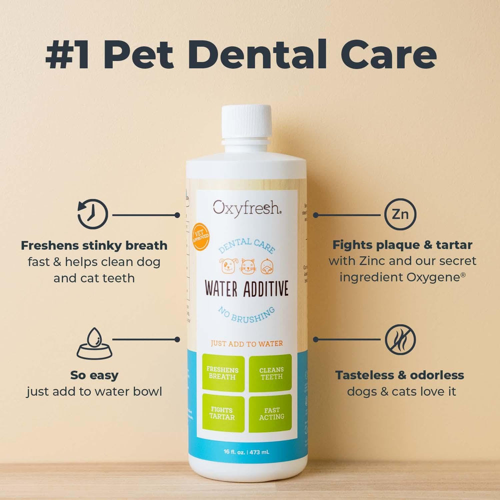 Oxyfresh aliento de mascotas: solución incolora para aliento más fresco.