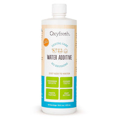 Oxyfresh cuidado dental para mascotas, dosis en agua para soporte diario.