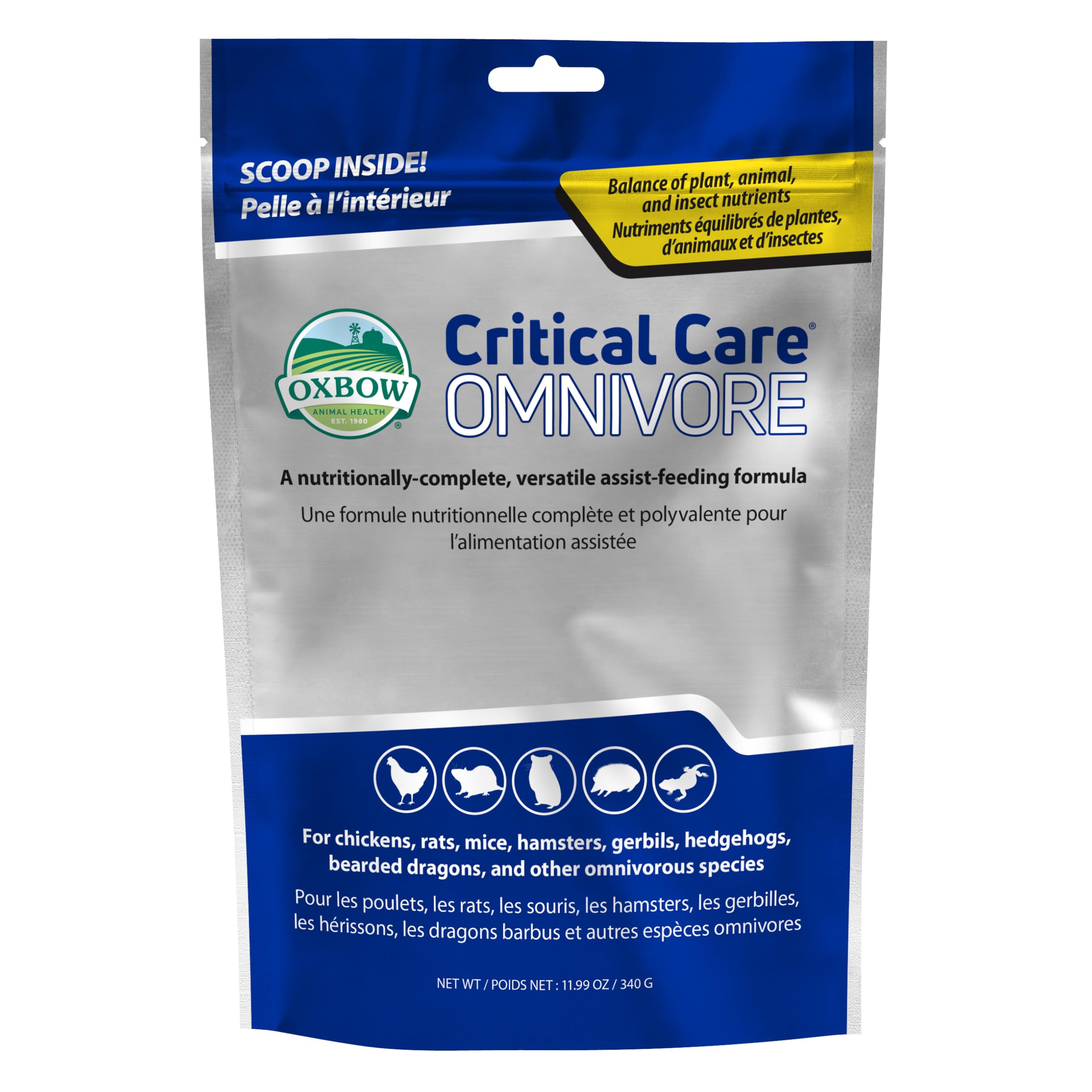 Oxbow Critical Care Omnivore, bolsa de 340 g, apoyo nutricional para convalecencia.