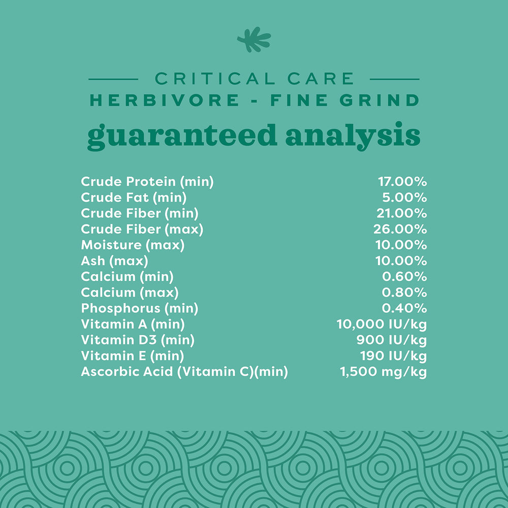Oxbow Cuidados Criticos para Herbivoros, sabor papaya, facilita aceptacion durante la alimentacion de emergencia.