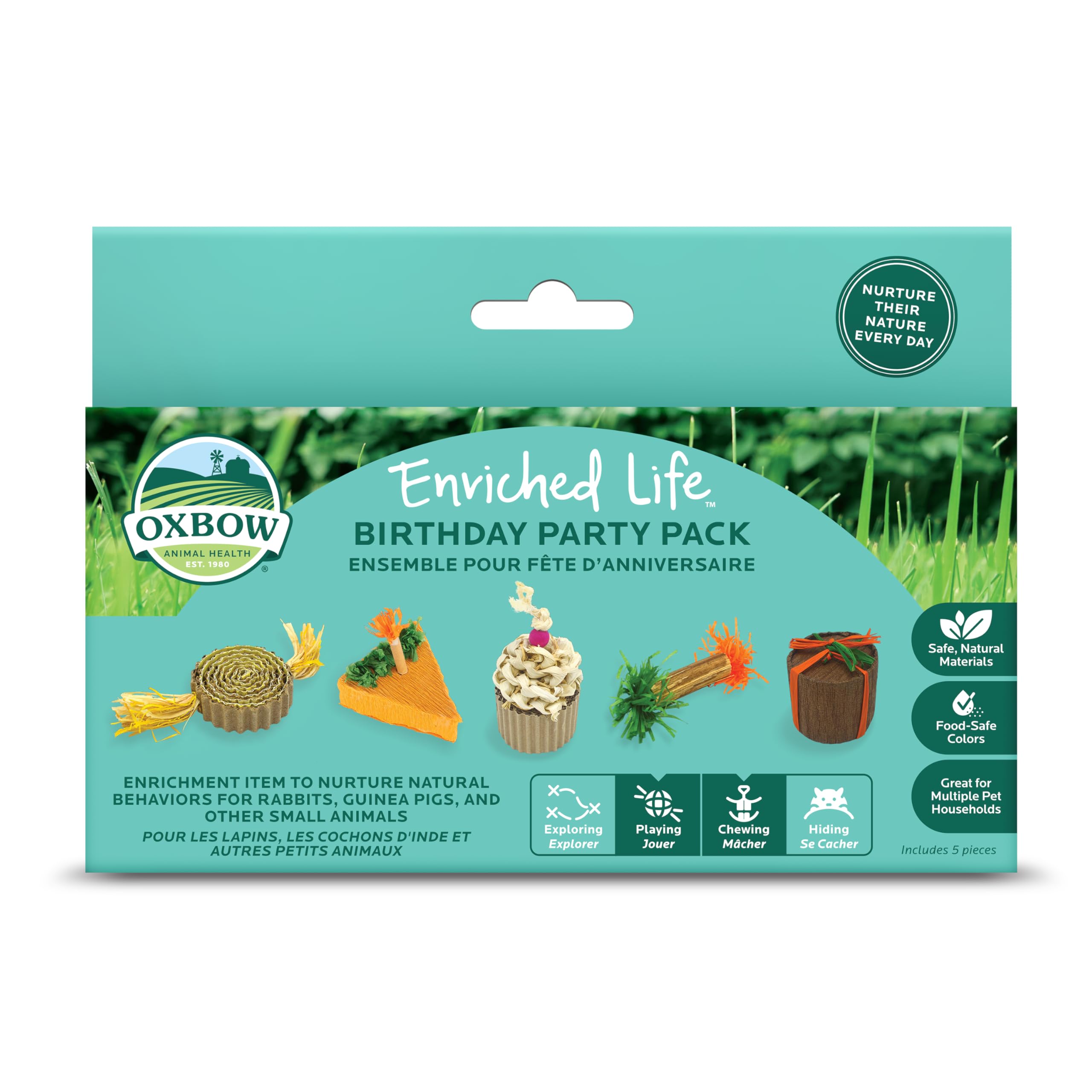 Oxbow Enriched Life Birthday Pack: juguete interactivo para conejos que estimula la exploración diaria.