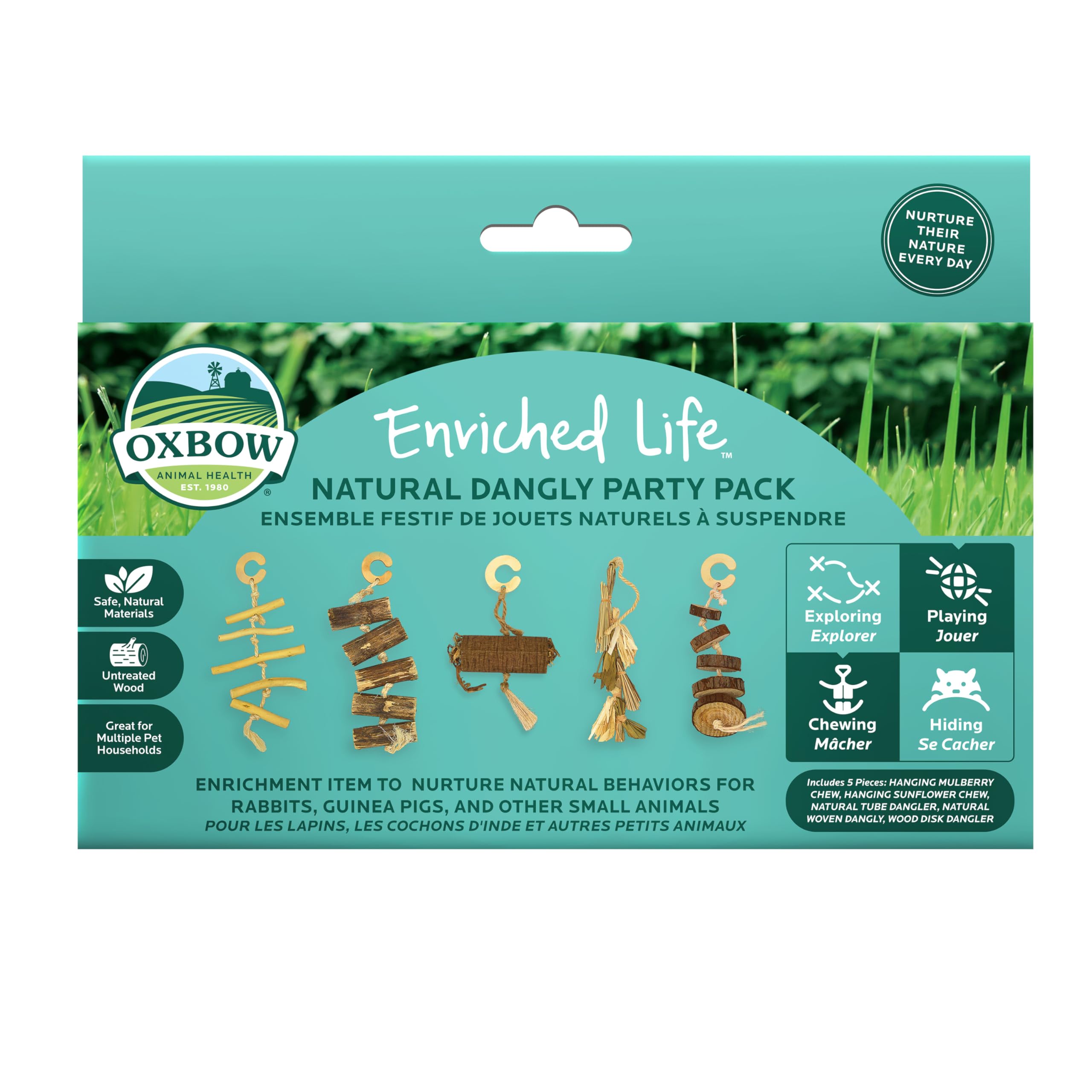 Oxbow Enriched Life pack colgante natural, fomenta masticación segura y exploración diaria.