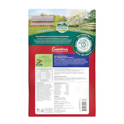 Oxbow Essentials Conejo Envase Pellets: envase práctico para medir porciones diarias.