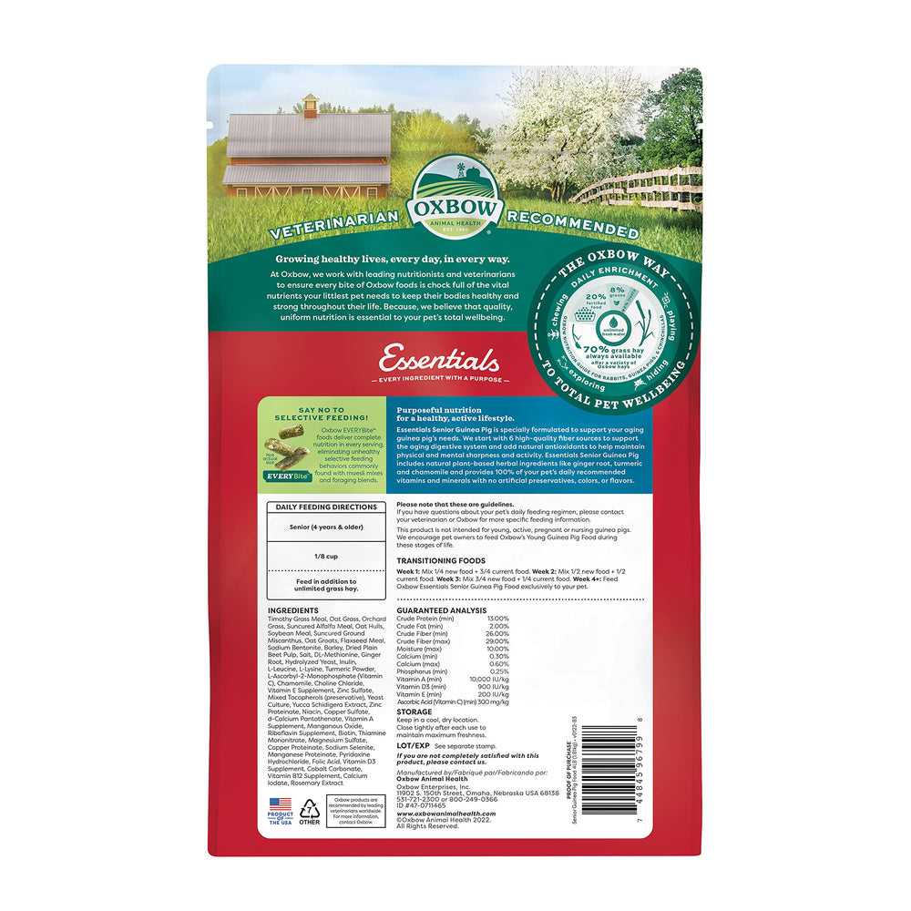 Granules uniformes pour cochon d’Inde, meilleure régularité alimentaire avec Oxbow Essentials Senior.