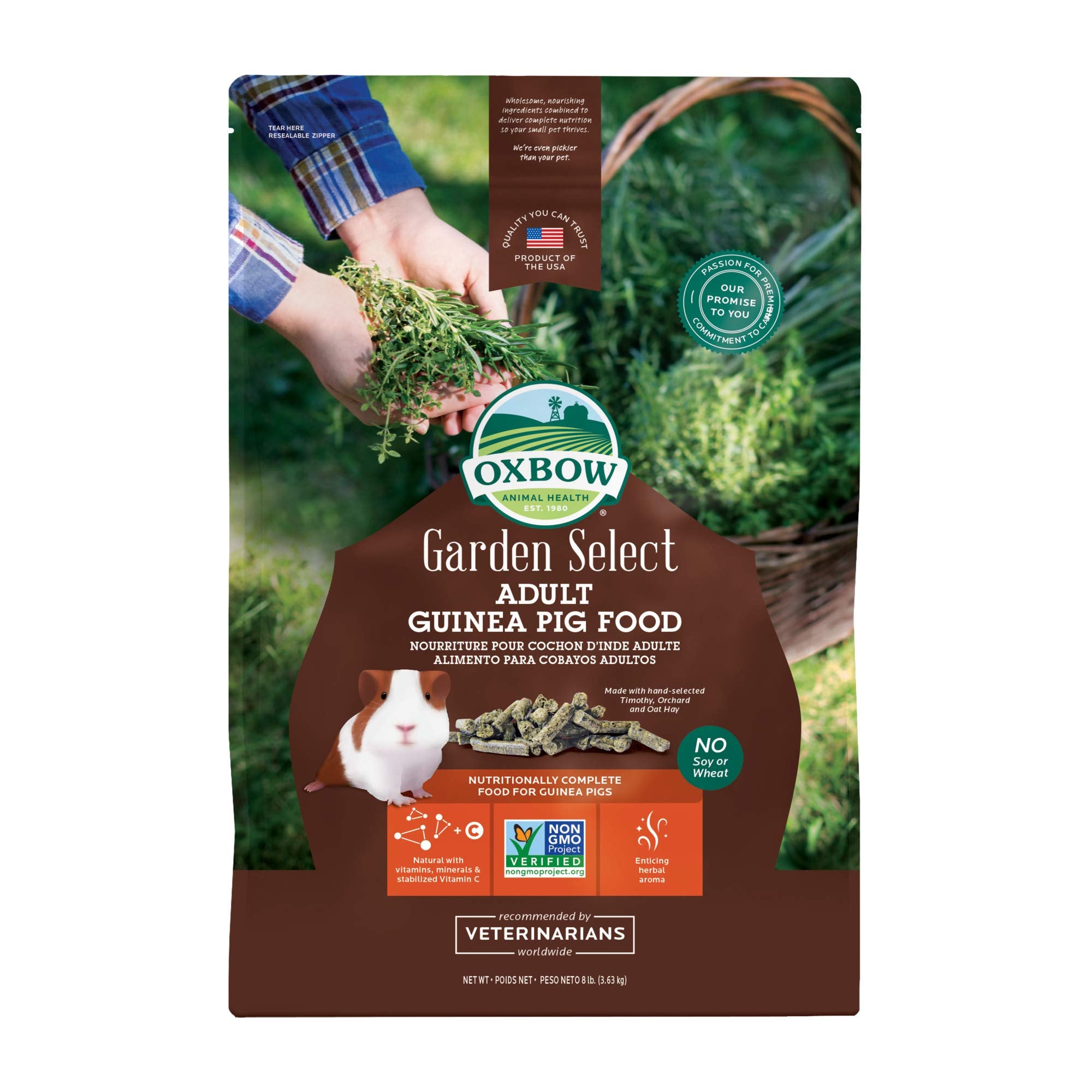 Oxbow Garden Select: pellets para cobaya adulta, ingesta diaria equilibrada.