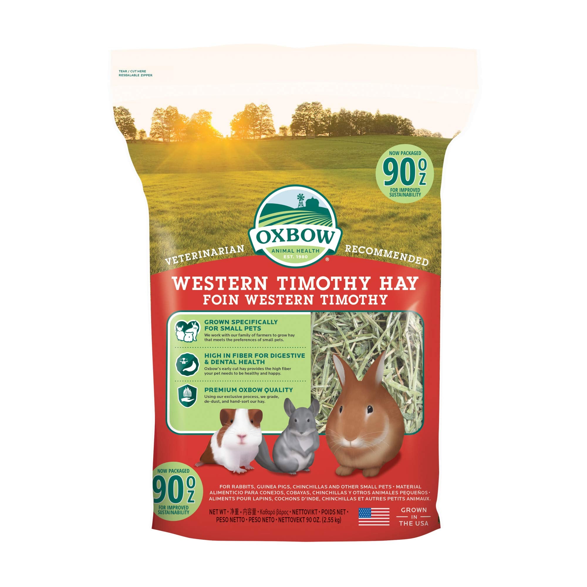 Oxbow Western Timothy Hay bolsa 90 oz, heno natural para mascotas herbívoras