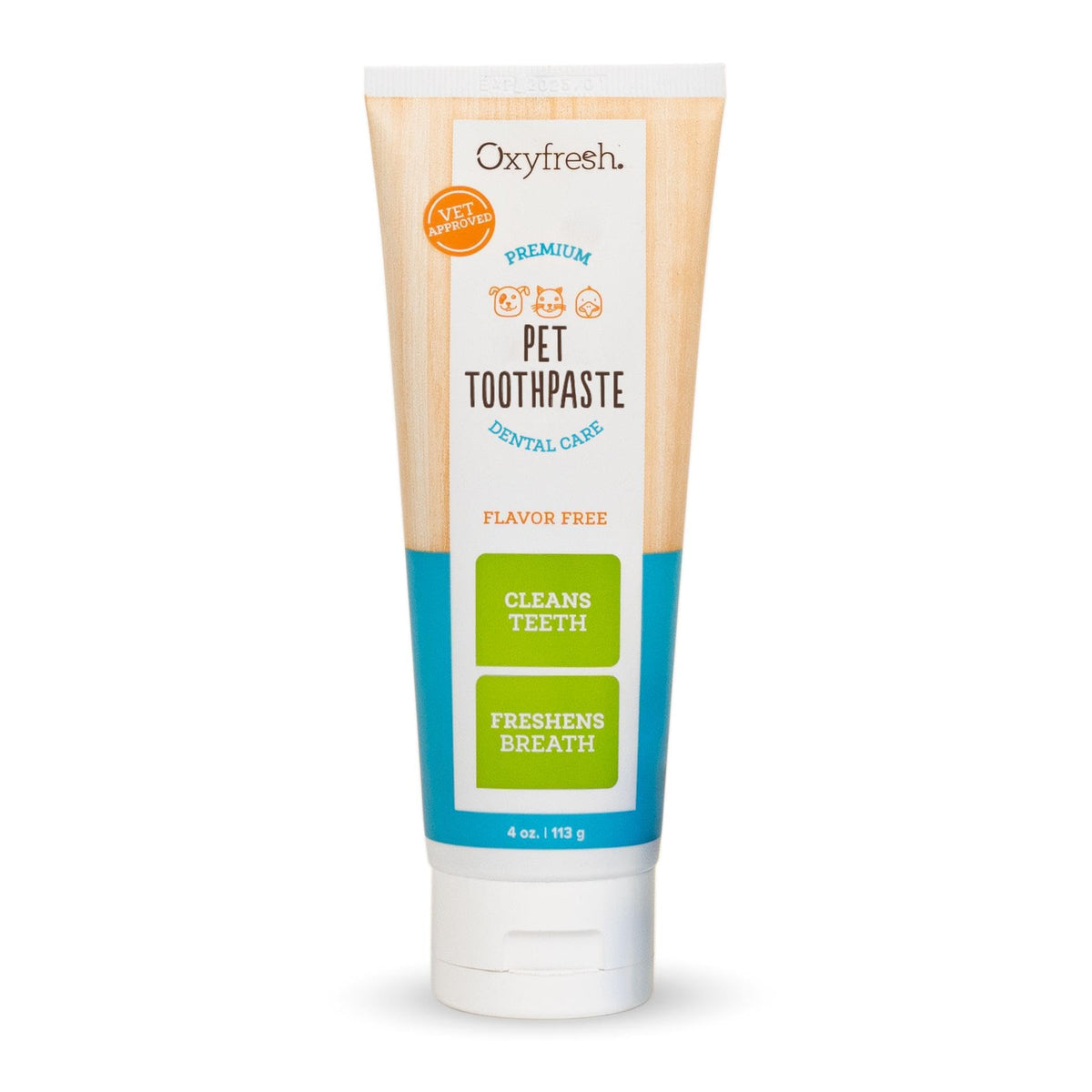 Pasta dental Oxyfresh para mascotas en tubo, facilita la limpieza bucal de perros y gatos.