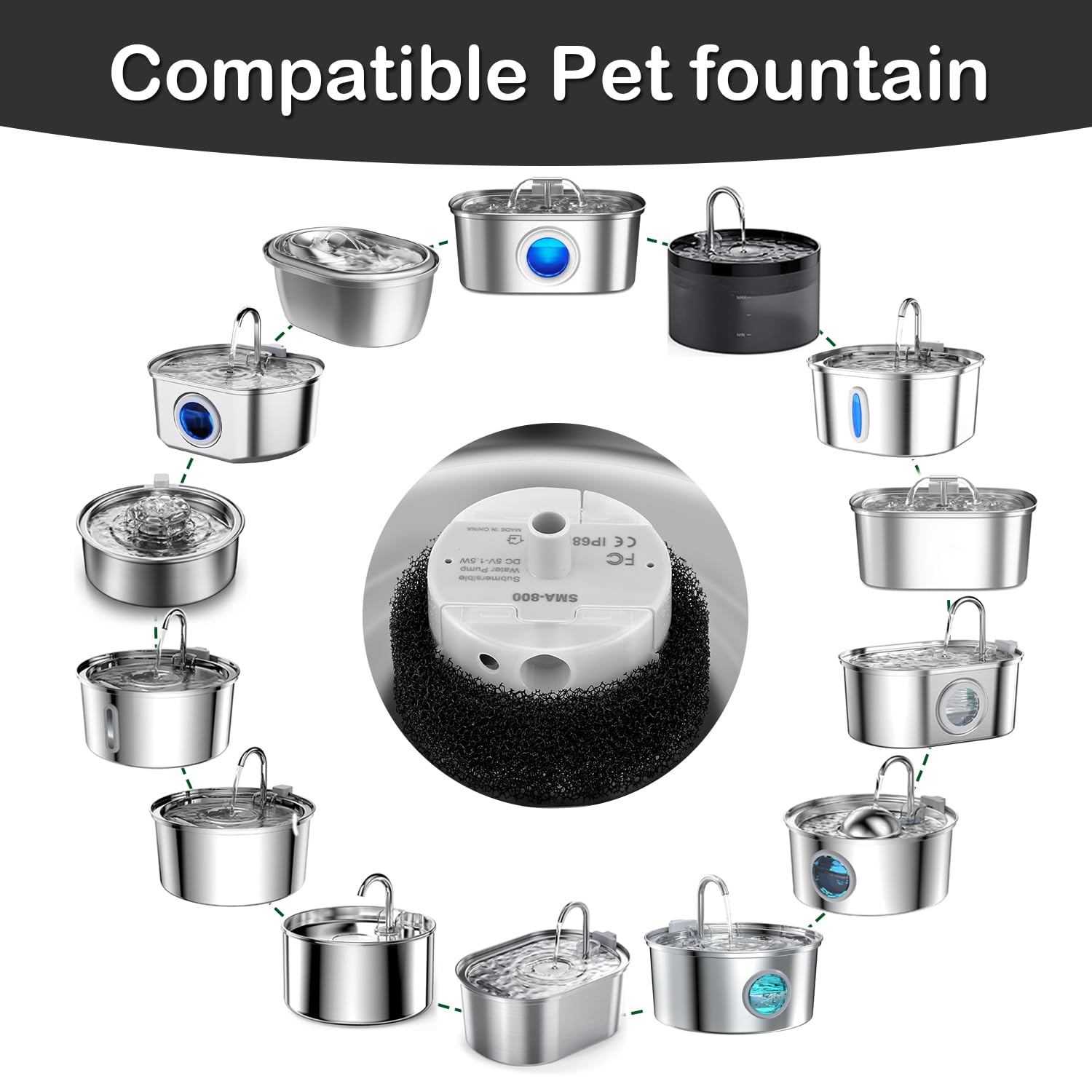 La bomba OYES para fuente de gatos, IP68 resistente al agua para uso seguro.