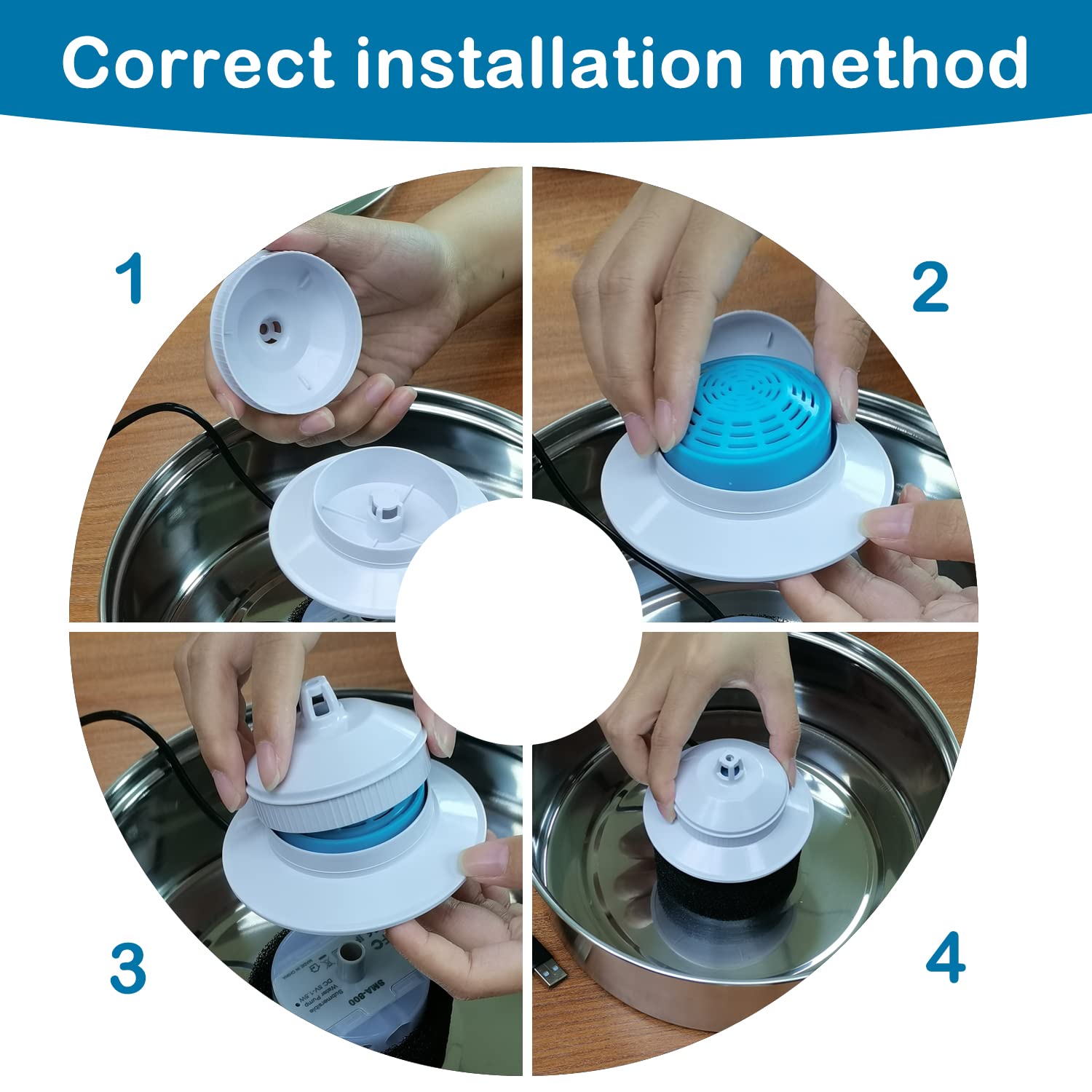 Filtros fáciles de colocar, manteniendo agua fresca para visitas diarias.
